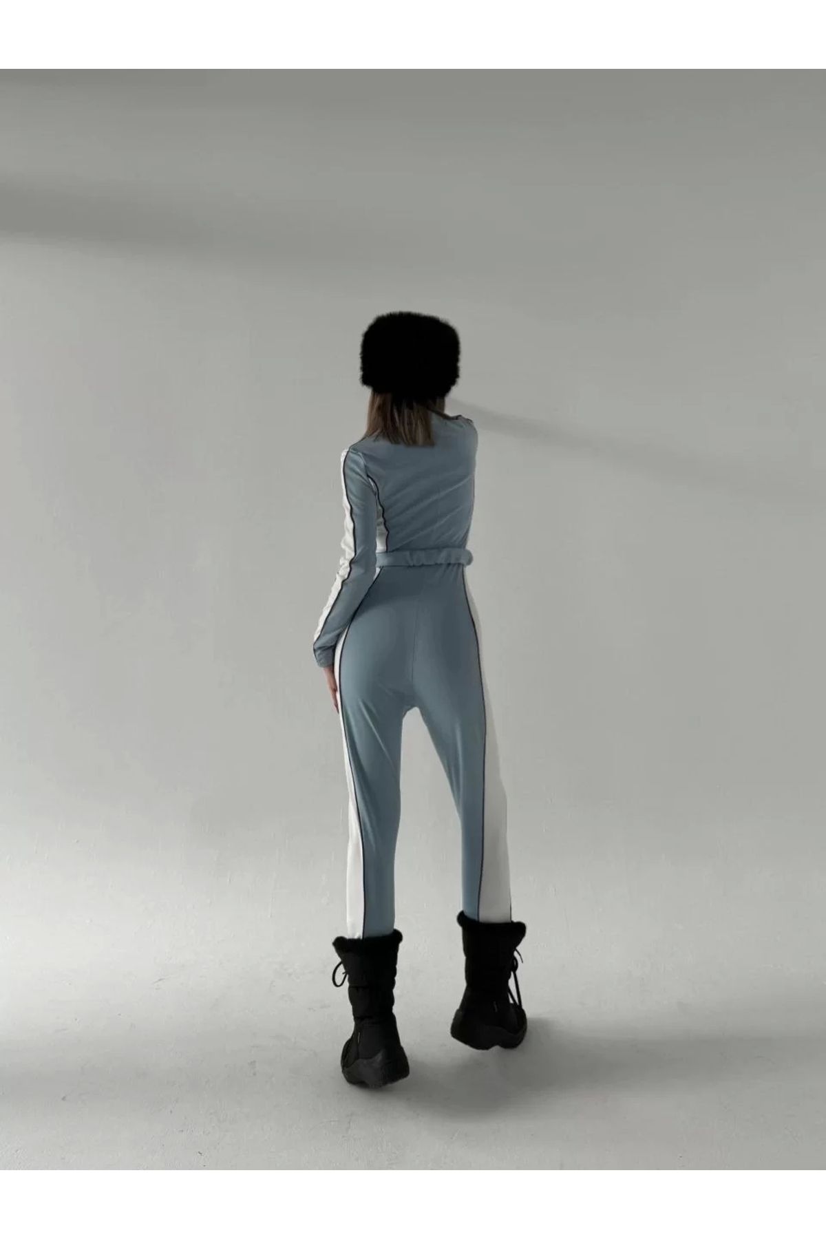 BÜŞRA TEZEL MODA Kemer Detaylı Fermuarlı Tulum - Bebe Mavisi