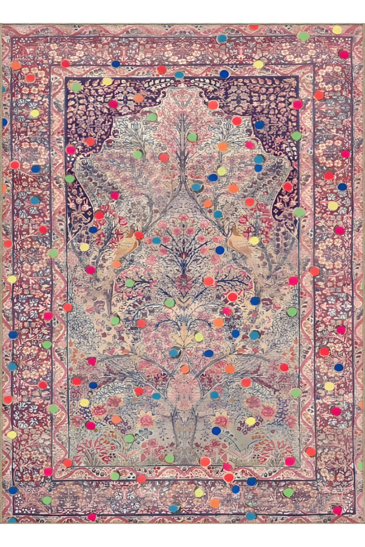 Rugs Modern Halı Kemal Koleksiyonu Çok Renkli Etnik Çiçek ve Nokta Detaylı Desen Dokuma Taban Dekoratif Halı kemal64