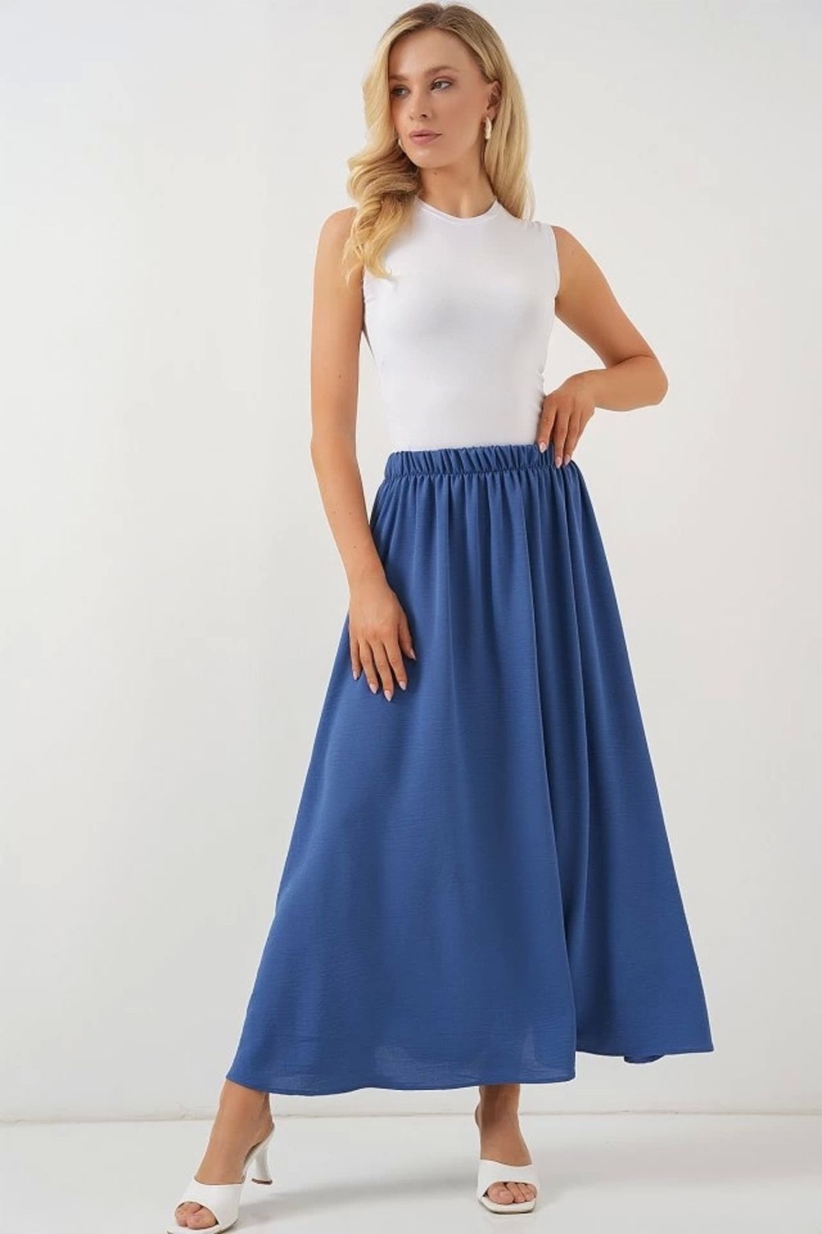 Butik Uzun Ayrobin Etek 8050 - İndigo