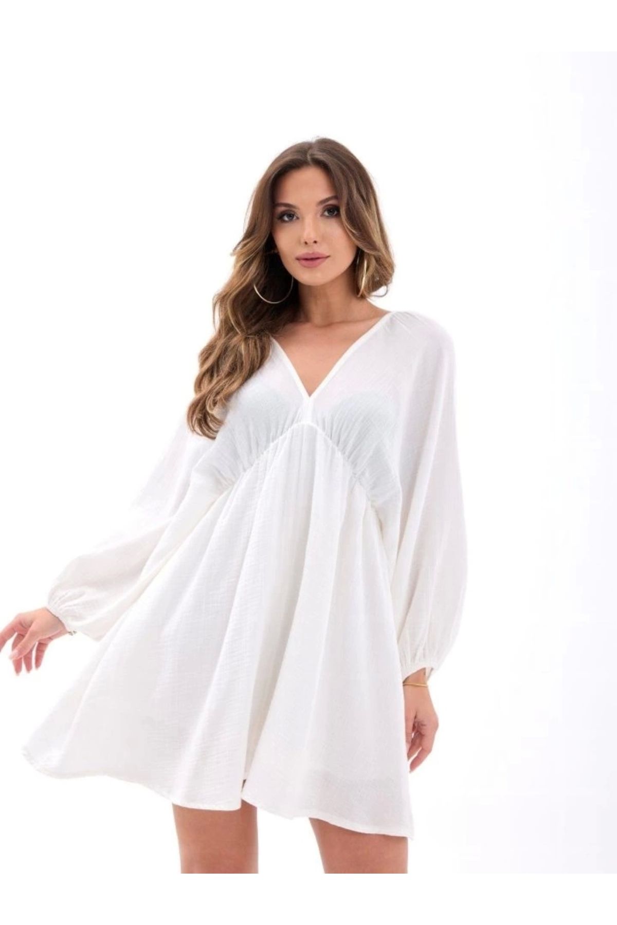 Butik 6327 ELBİSE-BEYAZ