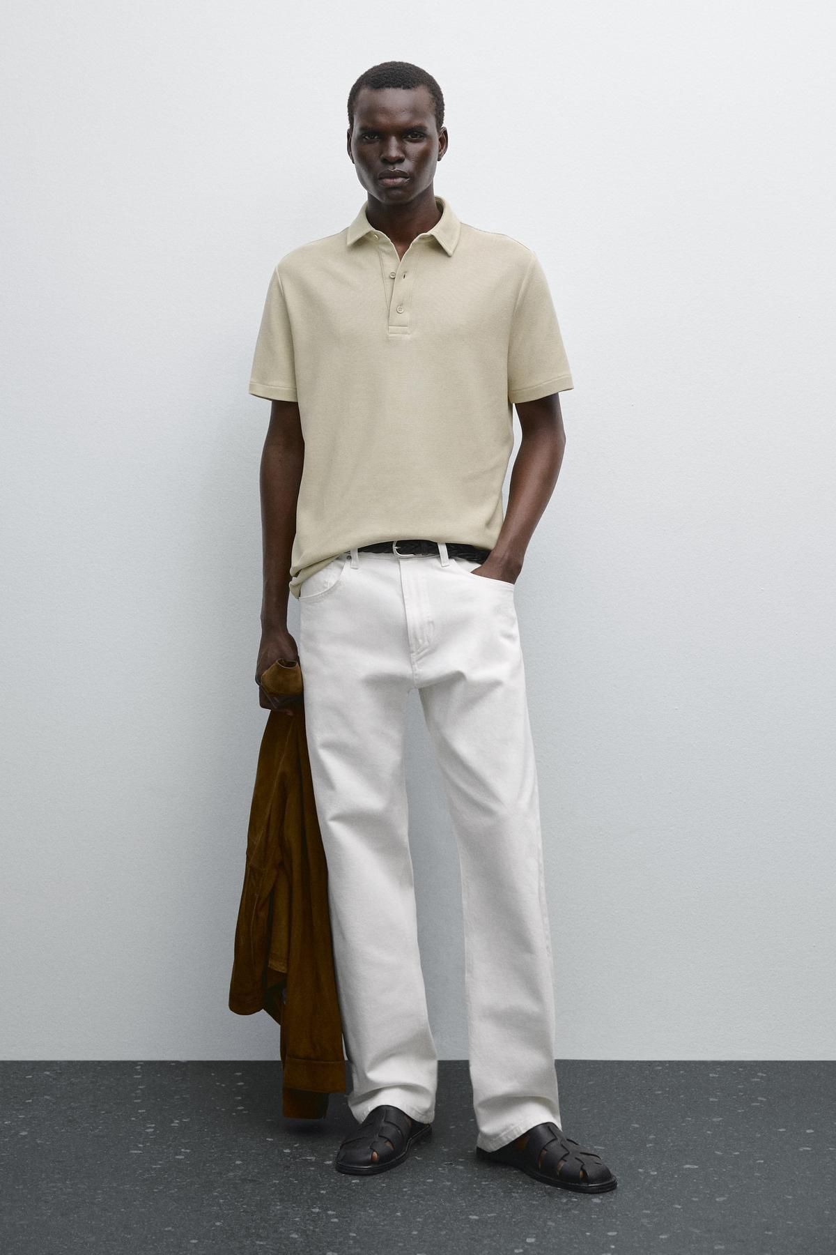Massimo Dutti Dokulu kısa kollu polo yaka t-shirt