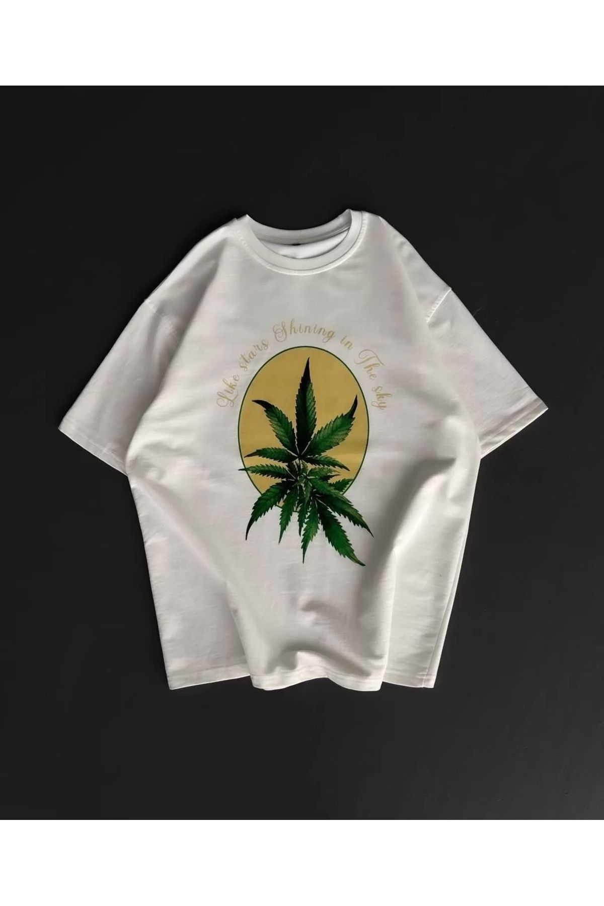 BÜŞRA TEZEL MODA Ön ve Arka Baskılı Oversize Bisiklet Yaka T-shirt- Beyaz