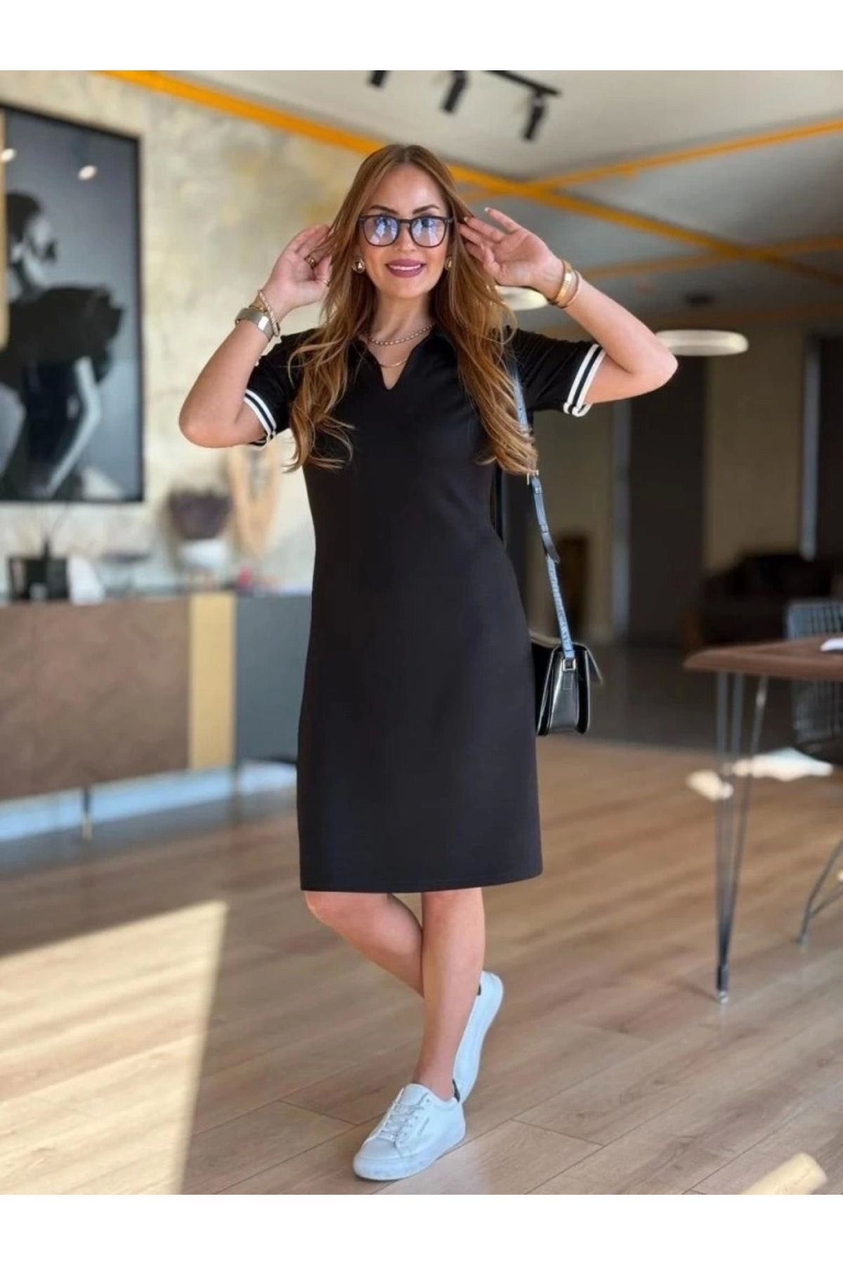 Butik Kadın Kısa Kollu V Yakalı Viskon Iki Iplik Elbise