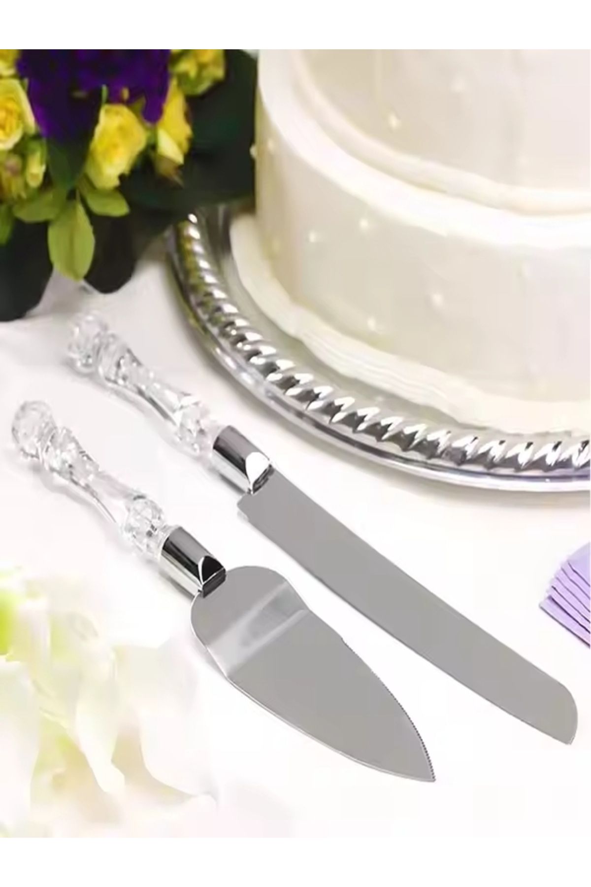 NAFA HOME Kristal Saplı Pasta Servis Seti Spatula Bıçak