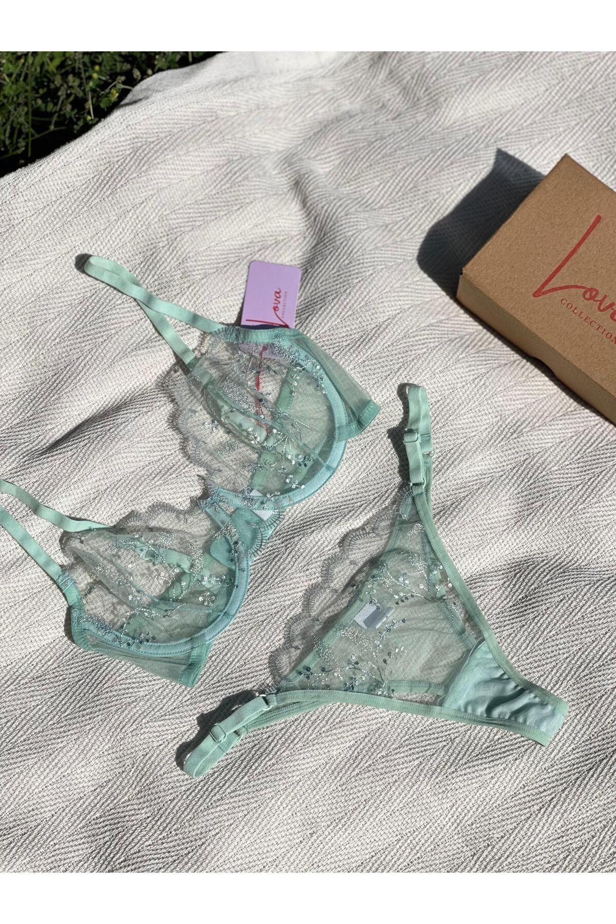 Lova Collection Olivia Çiçek Desenli Yeşil Bralet Takım