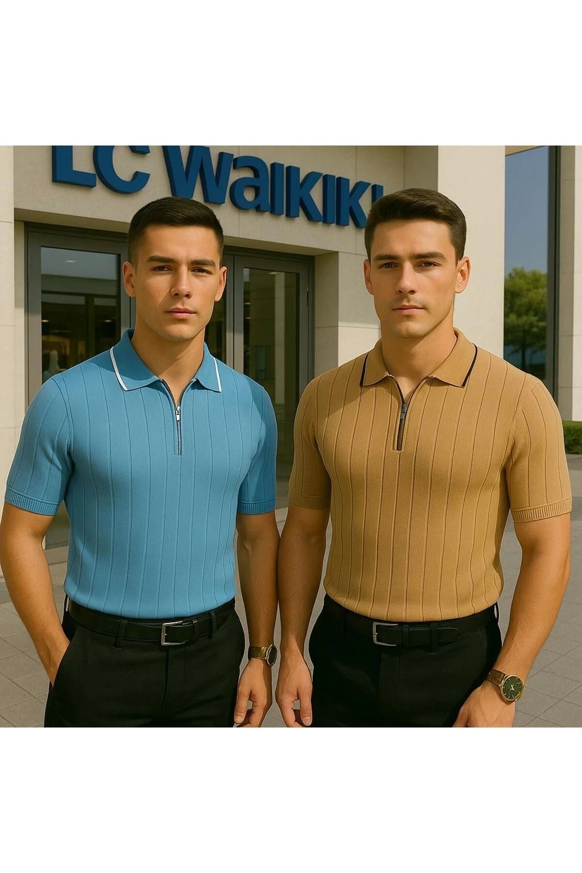 LC Waikiki 2li Polo Yaka Fermuarlı Kısa Kollu Erkek Yazlık Triko Premium Kalite Tişört / T-shirt