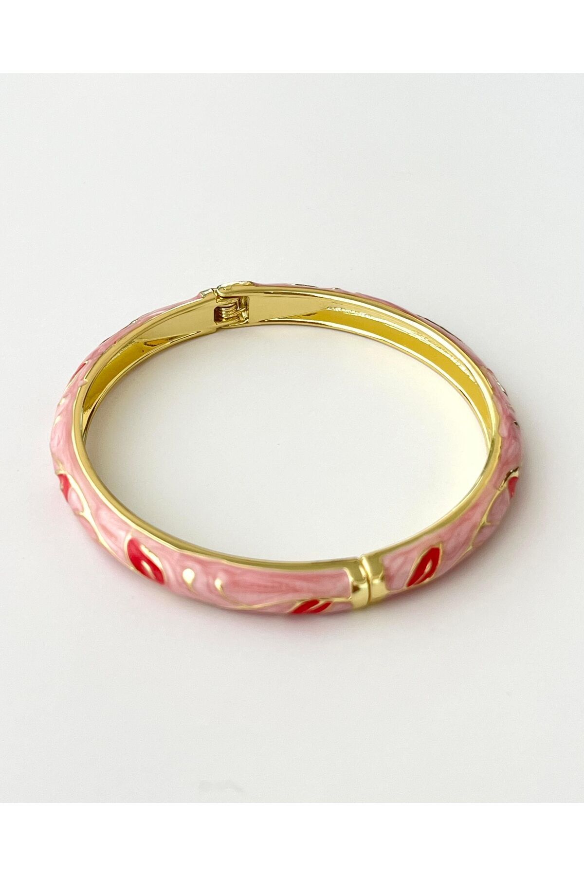 eyla collection Pembe Mineli Çelik Kelepçe Bileklik