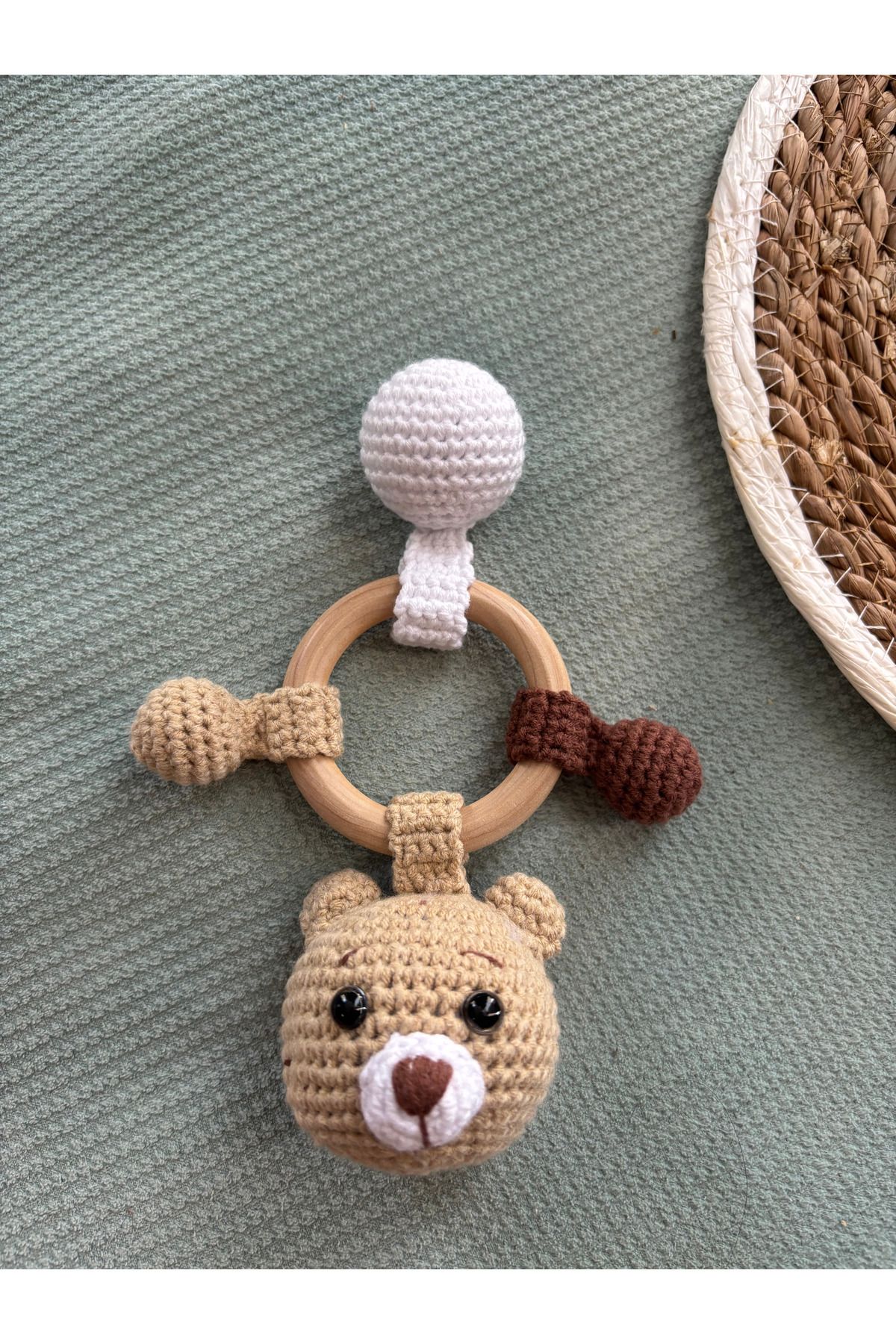 Aia&Co Amigurumi Sevimli Ayıcık Çıngırak Ve Diş Kaşıyıcı Organik Örgü Oyuncak