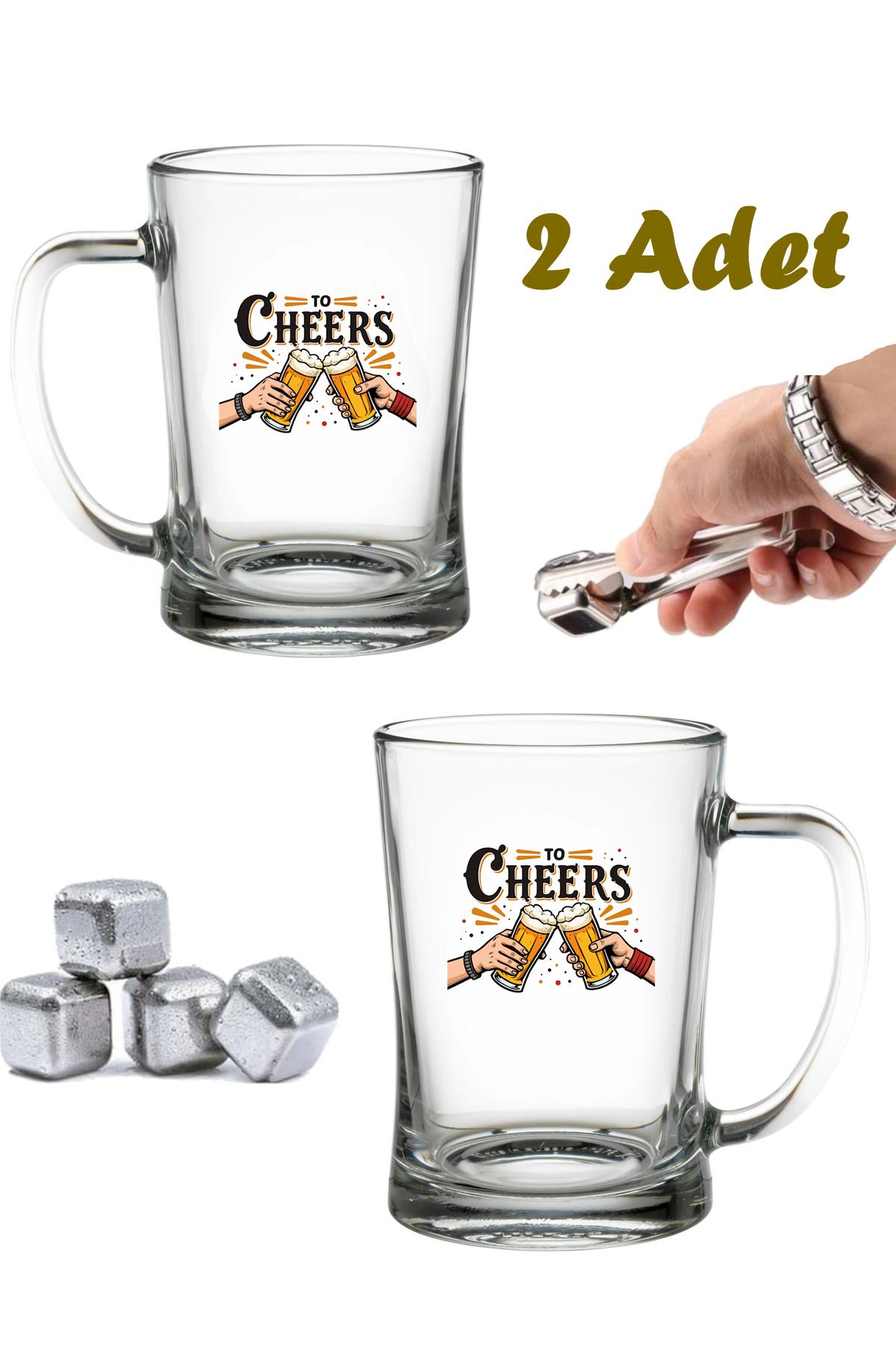 ODİ HOME 2 Adet Büyük Boy Renkli Baskılı Cam Bira Bardağı 600 ml