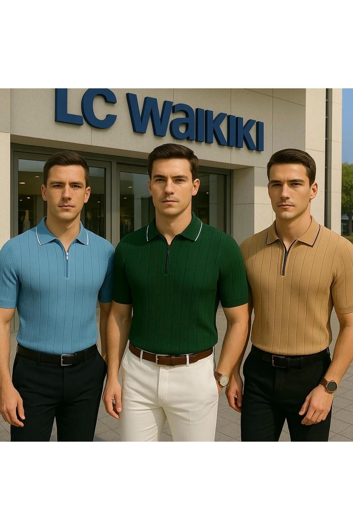 LC Waikiki 2li Polo Yaka Fermuarlı Kısa Kollu Erkek Yazlık Triko Premium Kalite Tişört / T-shirt