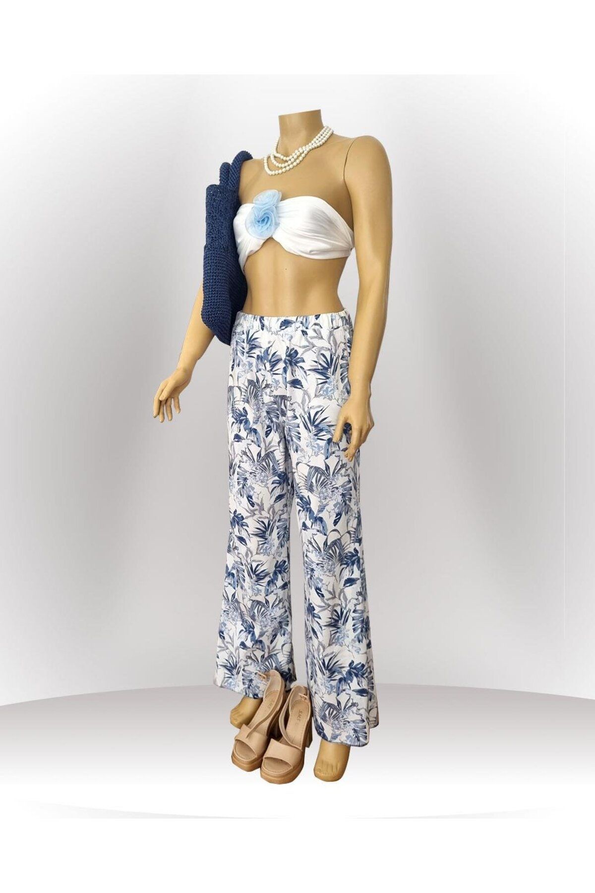 LOLATUNE Palm Beach Kadın Pantolon - Bol Kesim, Geniş Paça, Bel Lastikli, Cepli Pantolon
