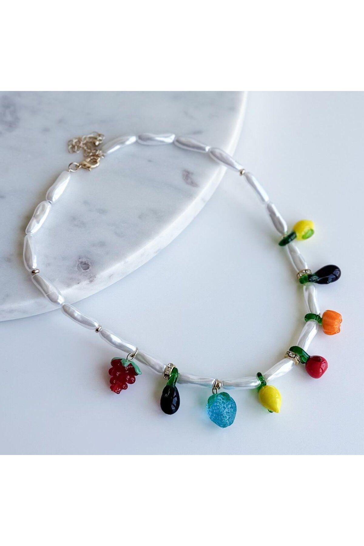 Venus Design Murano Cam Charm İnci Kolye