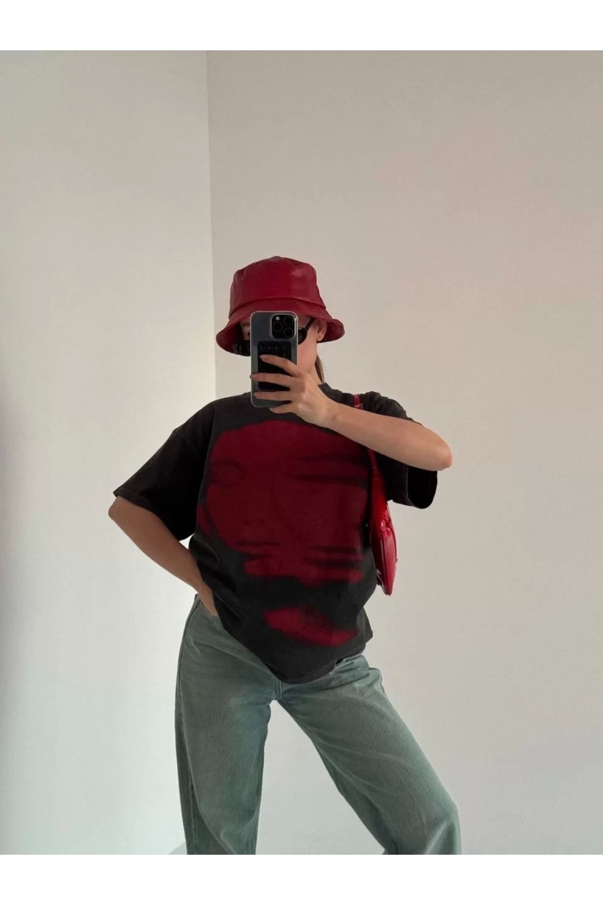 CanselButik Bisiklet Yaka Yıkamalı Baskılı T-Shirt - Antrasit