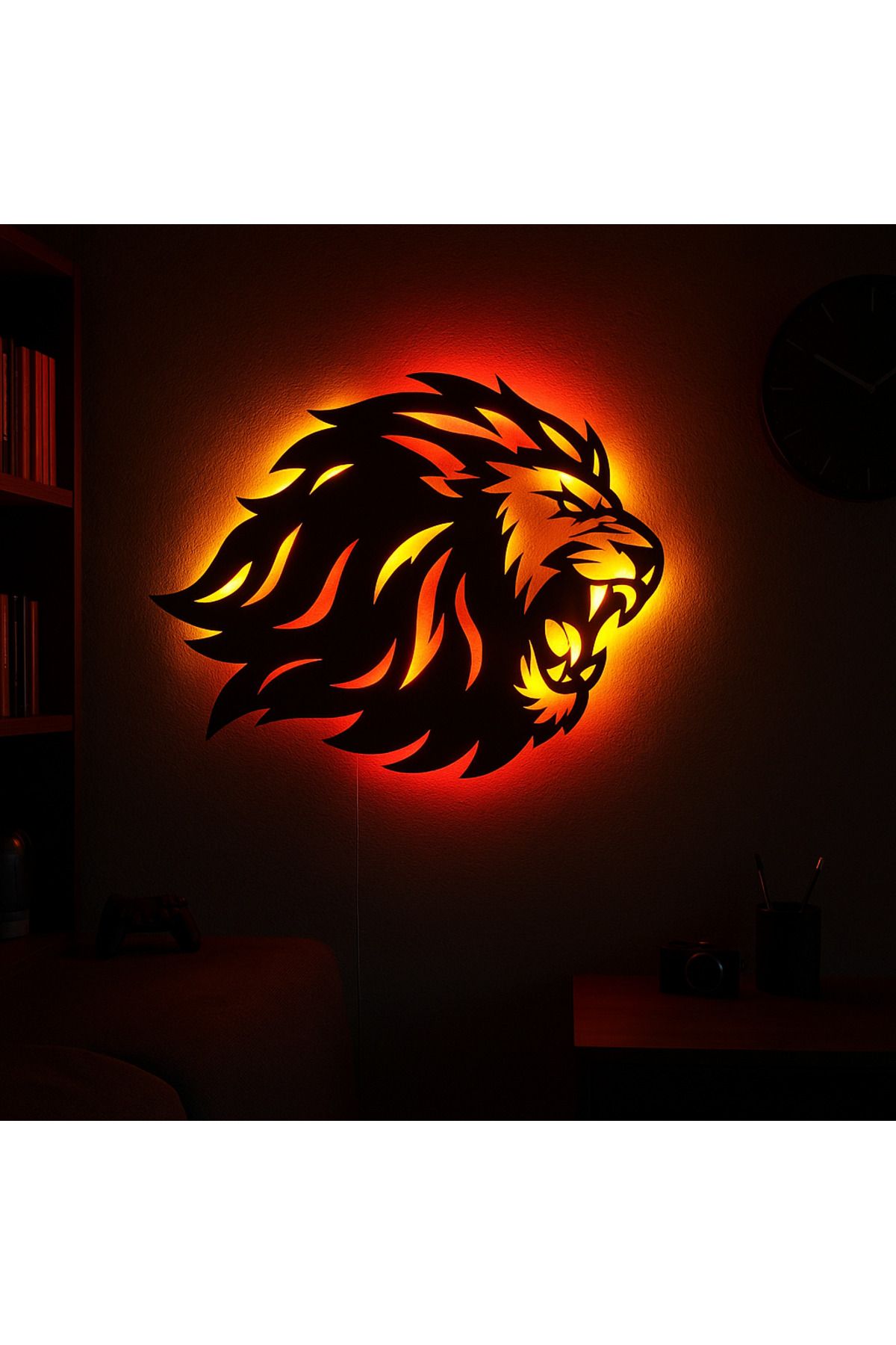 StorHome Aslan Figürlü LED Duvar Tablosu – 50x40 cm – 6mm MDF – Tak Çalıştır Adaptörlü Dekoratif Gece Lambası
