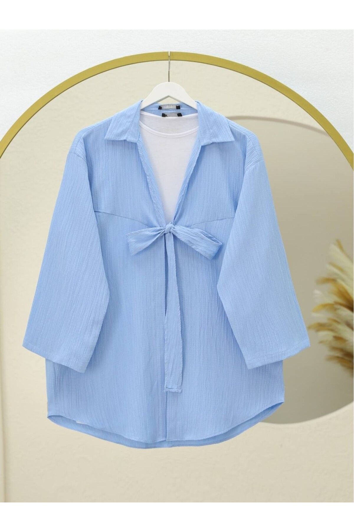 Dorcha Önden Bağlamalı Krınkıl Kimono -Bebe Mavi