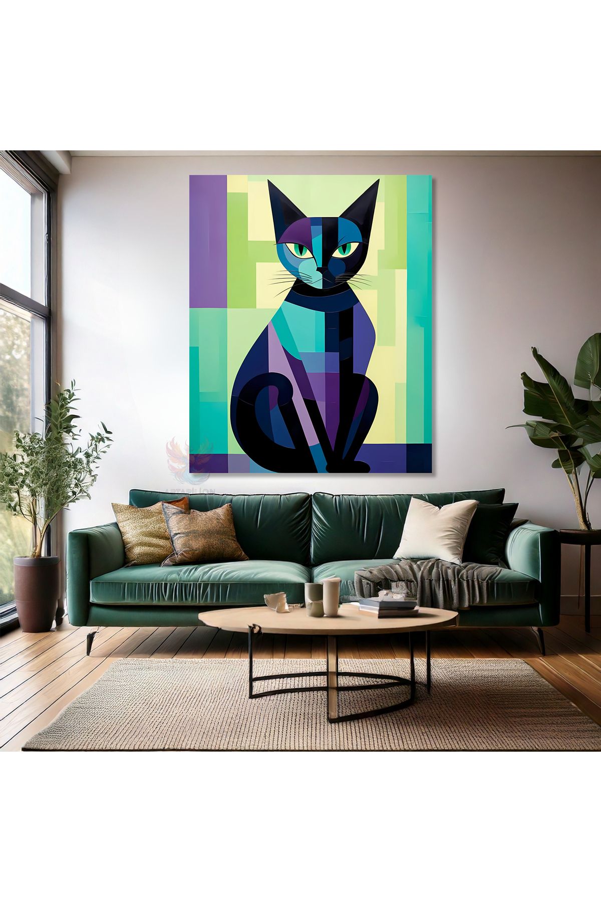 Artarilion Mozaik Çizim Kedi Görseli Kanvas Baskı Tablo Modern Salon Tablosu