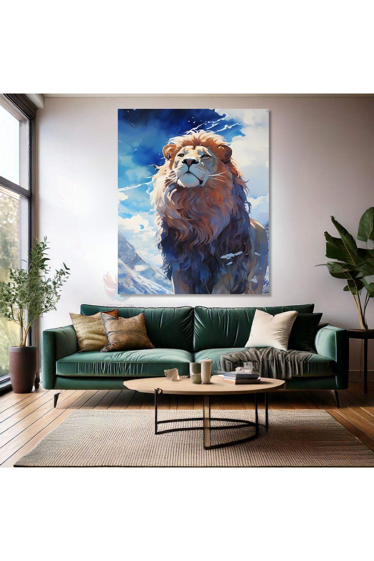 Artarilion Mavi Gökyüzü ve Aslan Tablosu Kanvas Baskı Tablo Salon Duvar Tablosu