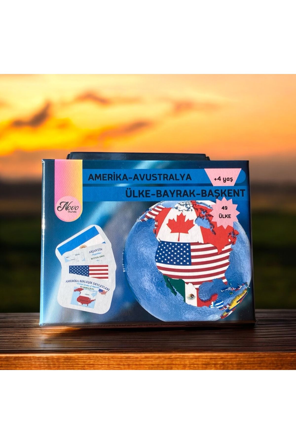 NovoMundo Amerika-Avustralya Ülkeleri-Harita-Bayrak-Başkent Kartları
