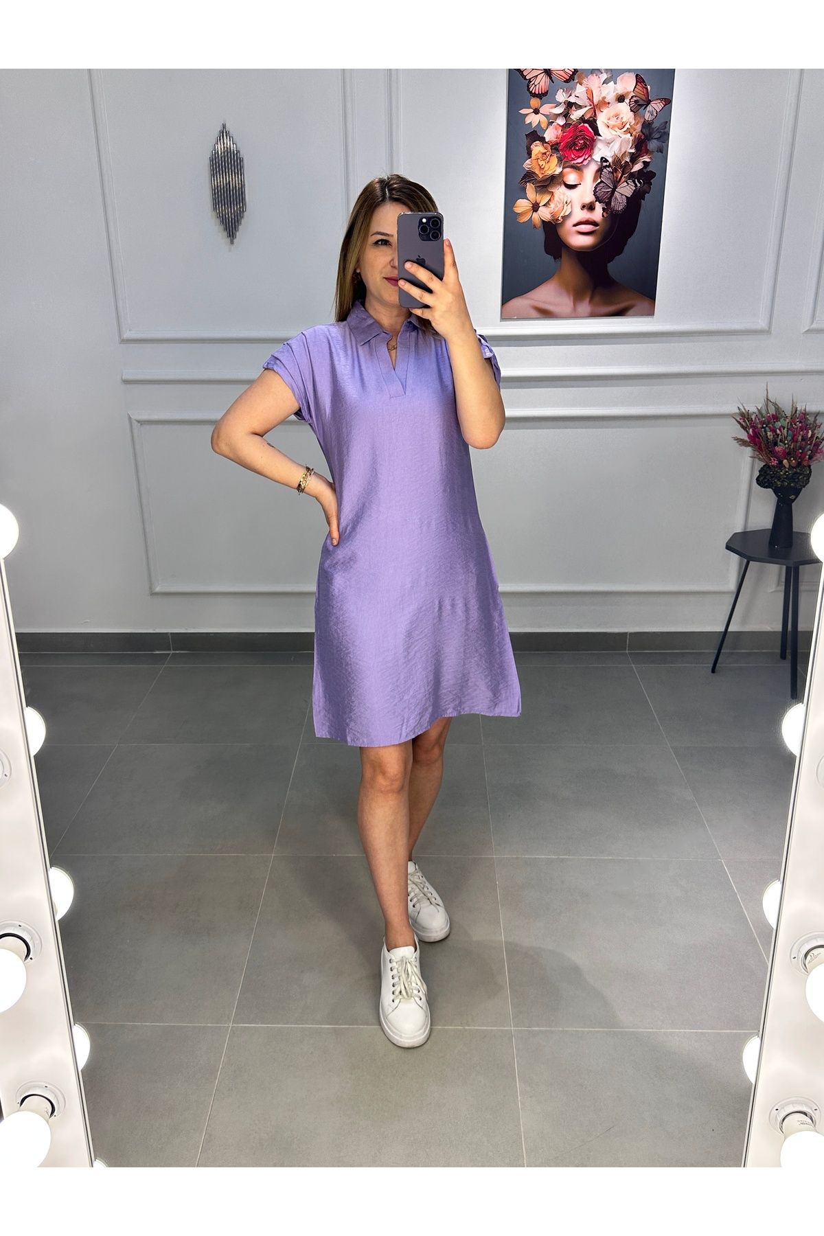 Butik Kadın polo yaka elbise lila