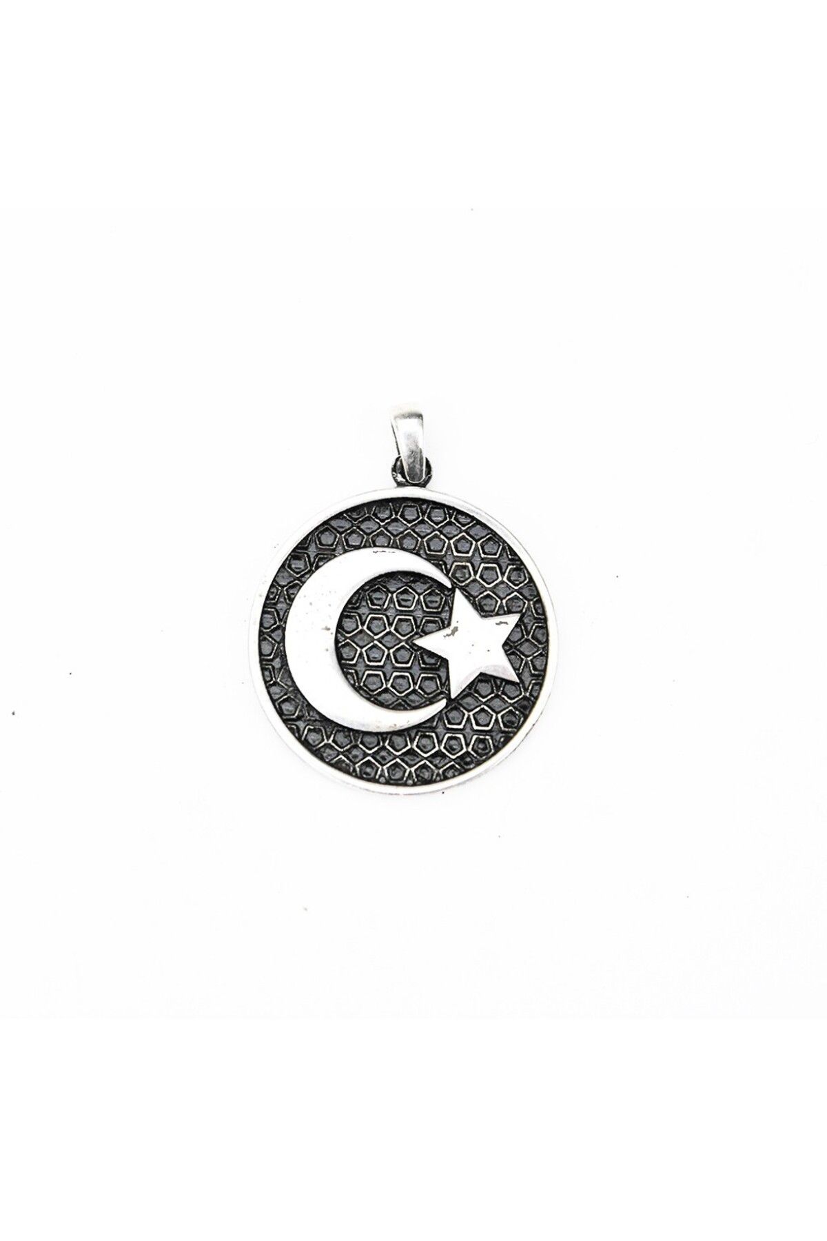 Angel Of Life Gümüş Ayyıldız Kabartma Model Erkek Kolye
