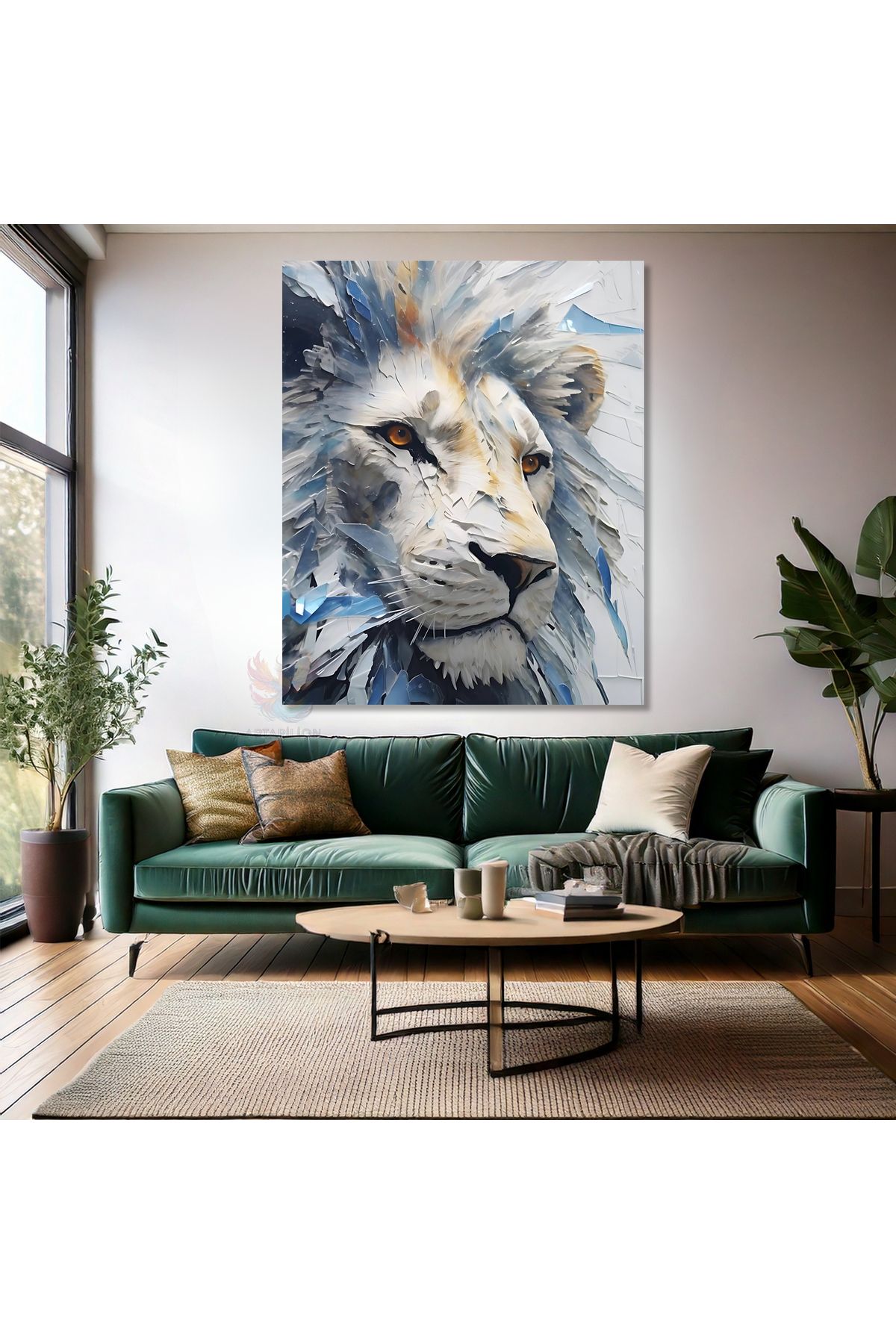 Artarilion Beyaz Aslan Tablosu Kanvas Oturma Odası Duvar Tablosu Modern Ev Dekoru