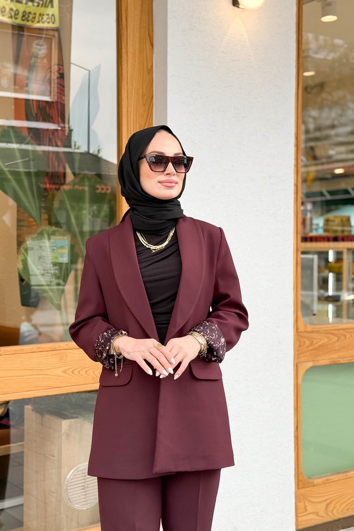 MERVE KAYKISIZ Şal Yaka Ceket Bordo