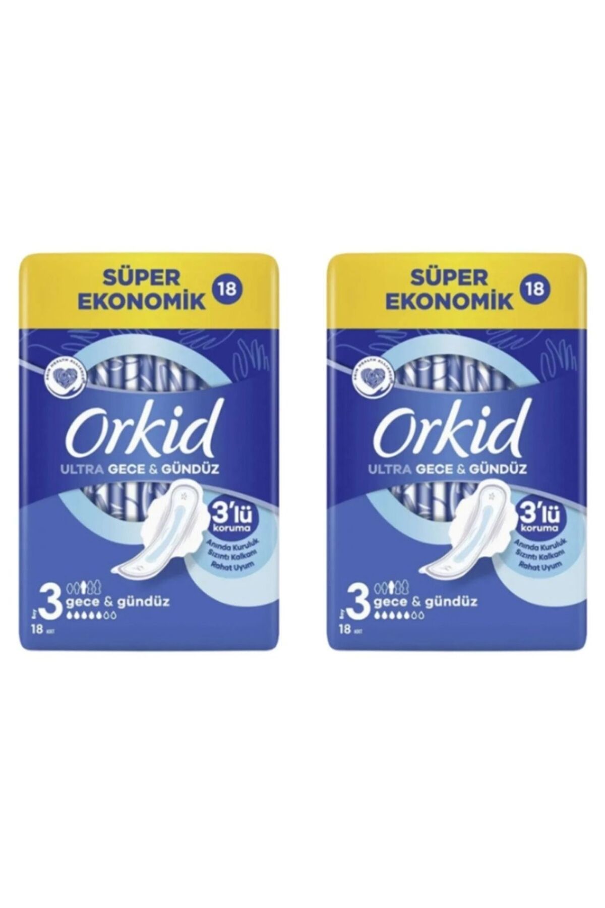 Orkid Ultra Gece & Gündüz Boy 3 Süper Ekonomik 18'Lİ X 2 Adet
