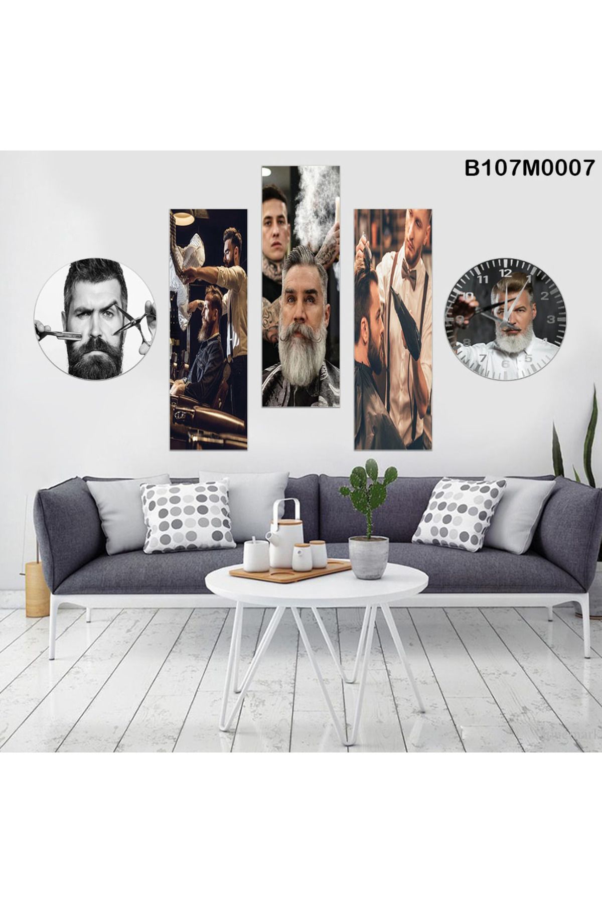 A2ZTR Berber desenleri 5 Parçalı Dekoratif Duvar Tablo Saatli