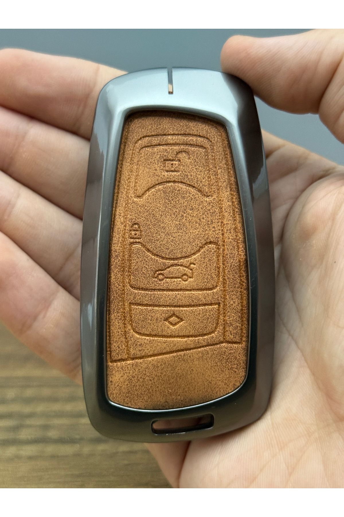 Mavi Keys BMW F30, F32, F10, F20 Smart Uyumlu 4 Düğmeli Deri Metal Anahtar Kumanda Koruma Kılıfı Kahverengi