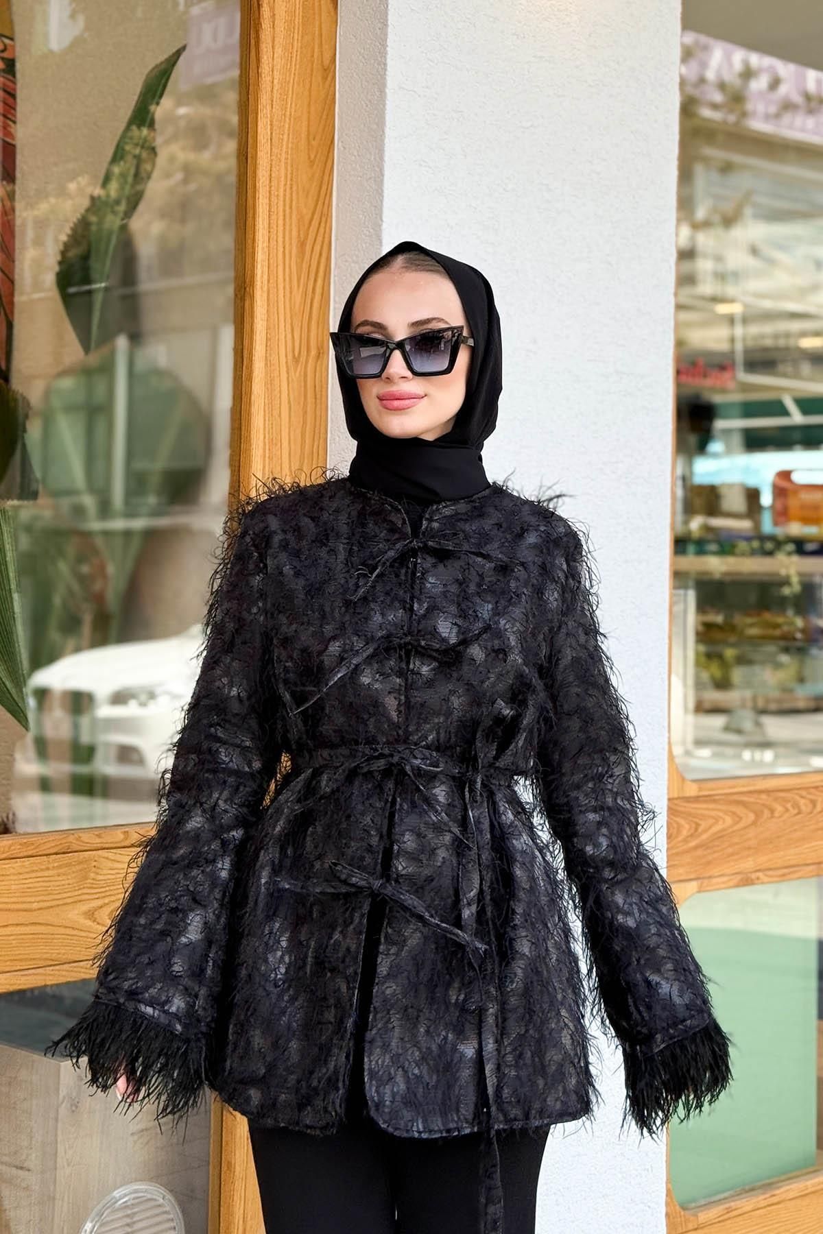 MERVE KAYKISIZ Otriş Detaylı Ceket Siyah