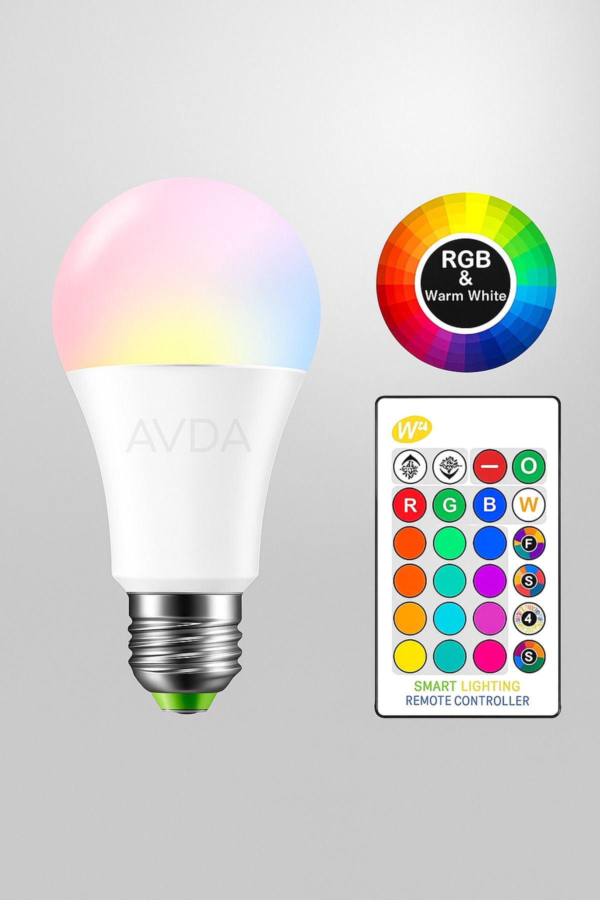 AVDA Uzaktan Kumandalı RGB Ampul – 16 Renk + Beyaz Işık, 9W Renk Değiştirici Lamba