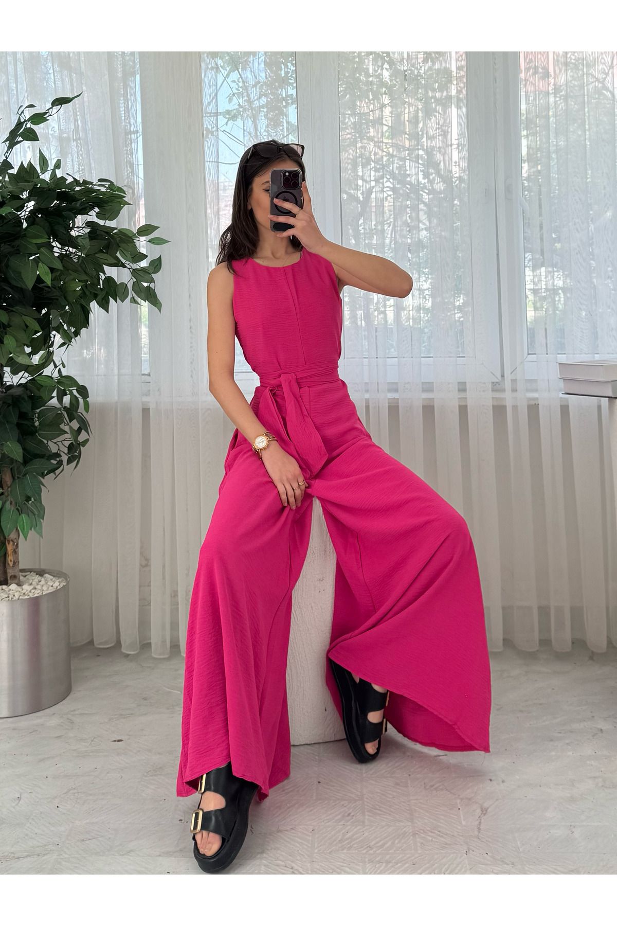 LUVESSE Ares Pembe Ayrobin Kuşaklı Tulum