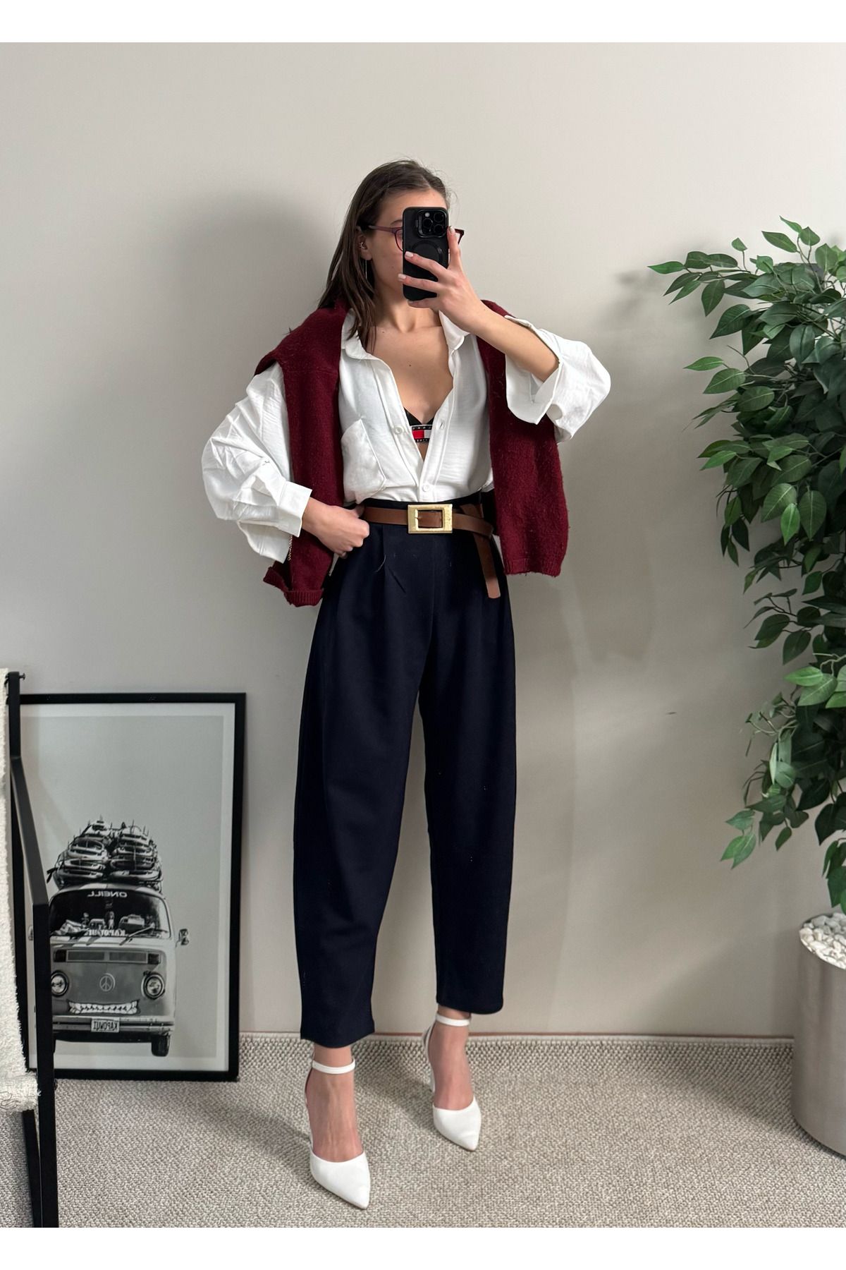 LUVESSE Harlem Lacivert Scuba Krep Harem Pantolonn