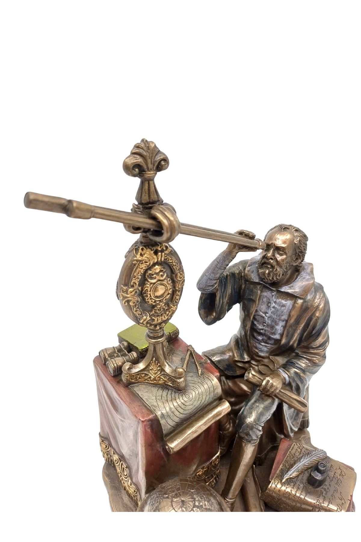 ITSOLD Galileo Galilei Biblo - Bronz Kaplama Dekoratif Koleksiyon Figürü - 21 cm