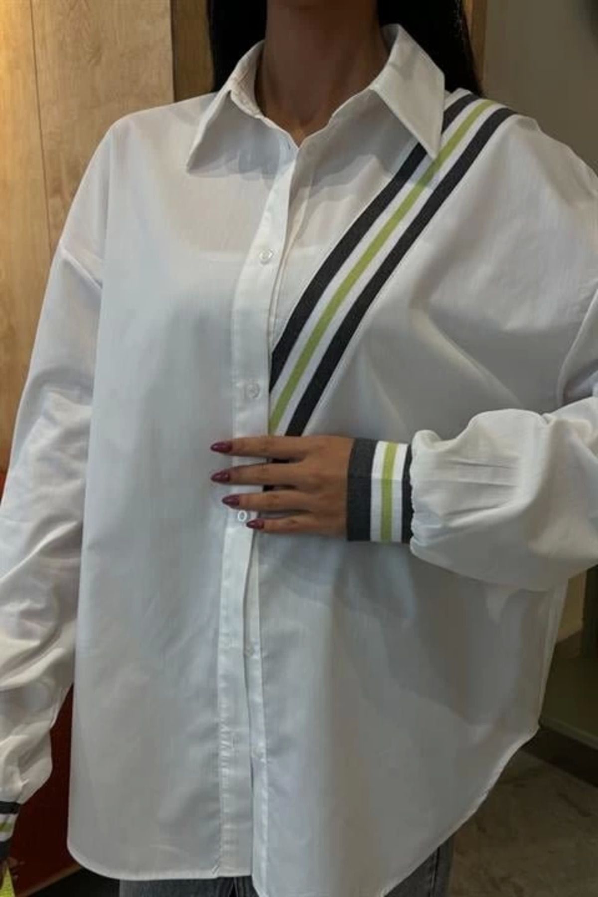 ZORM Bant Detaylı Oversize Poplin Gömlek 3436