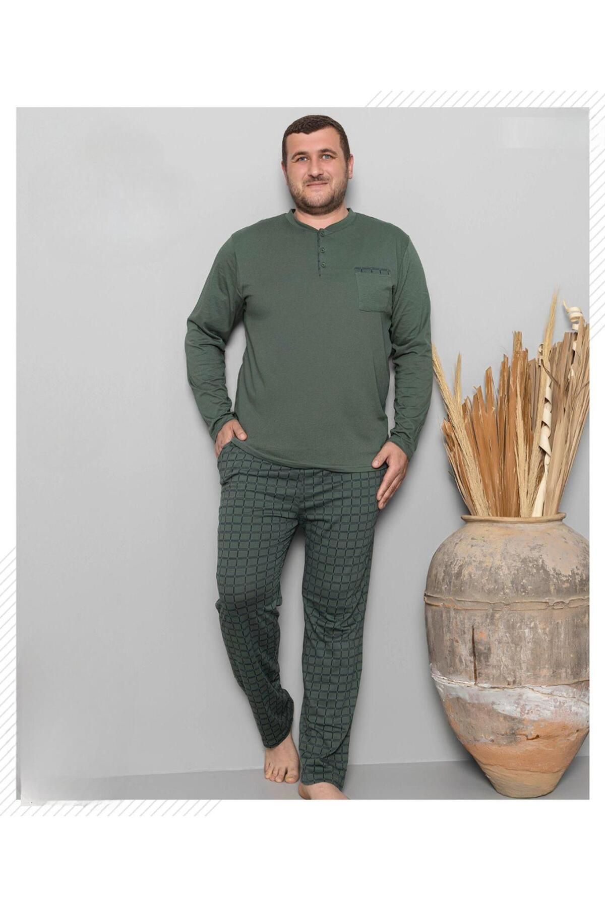 Pijamoni Erkek Battal Düğme Yaka Penye Uzun Kol Pijama Takımı 6720/7 - 1 Adet