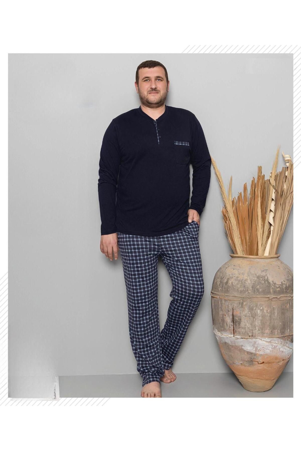 Pijamoni Erkek Battal Düğme Yaka Penye Uzun Kol Pijama Takımı 6720/10 - 1 Adet