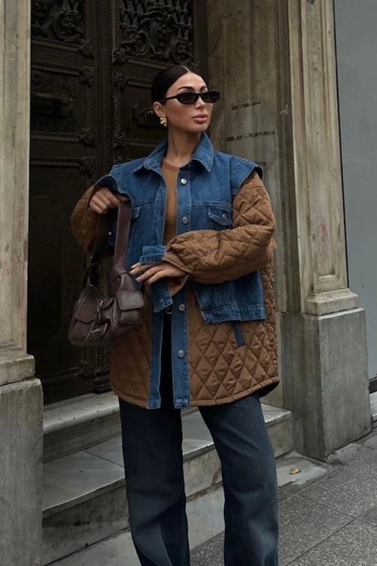 Omarı Denim Garnili Kapitone Ceket 7071
