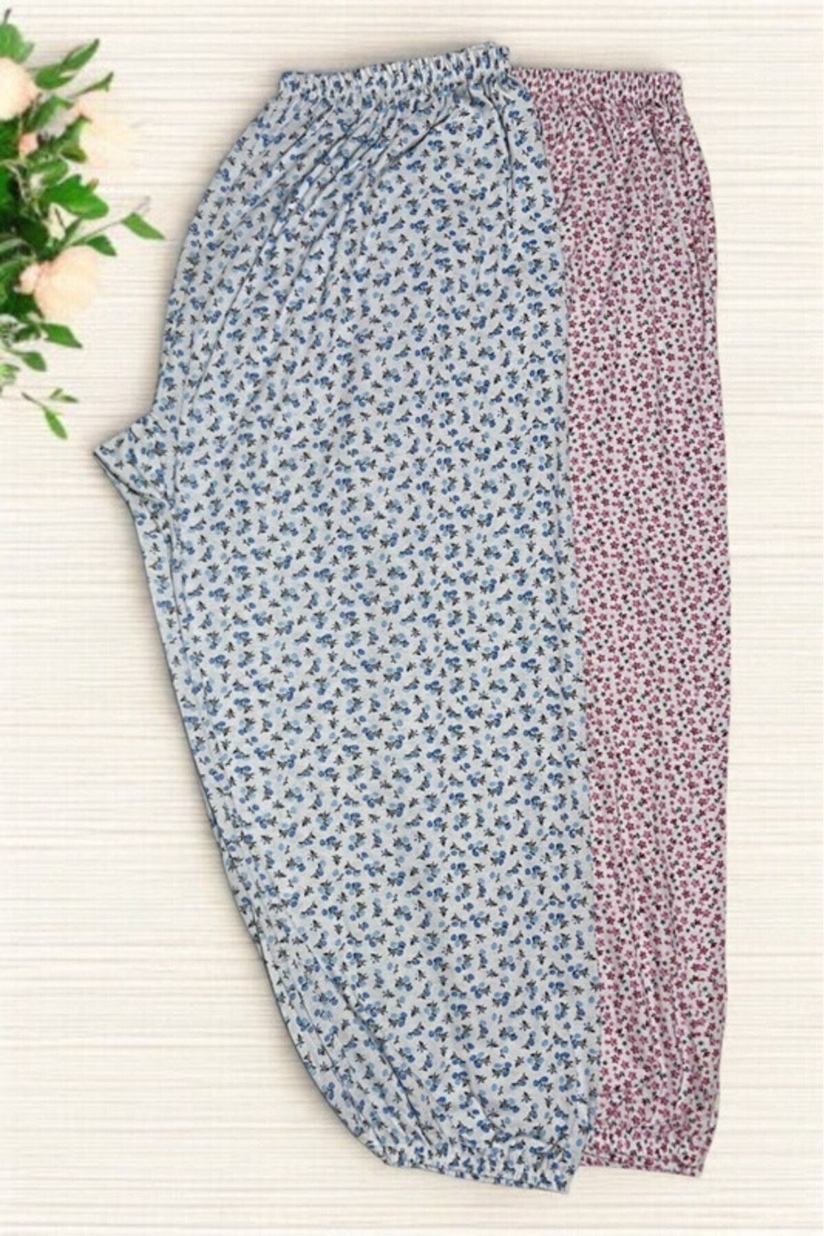SİERNA 2 Adet Kadın Desenli Uzun Lastikli Pijama Altı Yazlık srn-003970