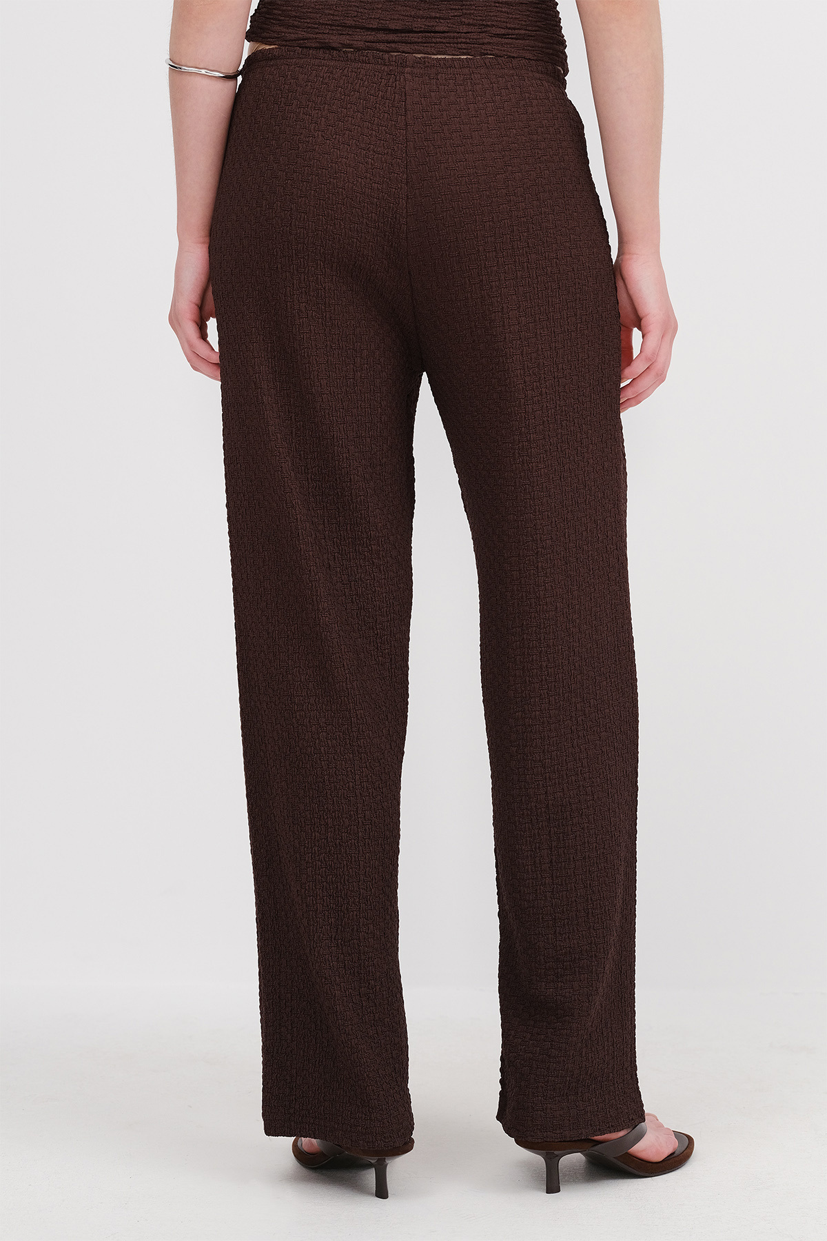 Addax-Textured Wide Leg Trousers with Elastic Waist Pn326-T2 5