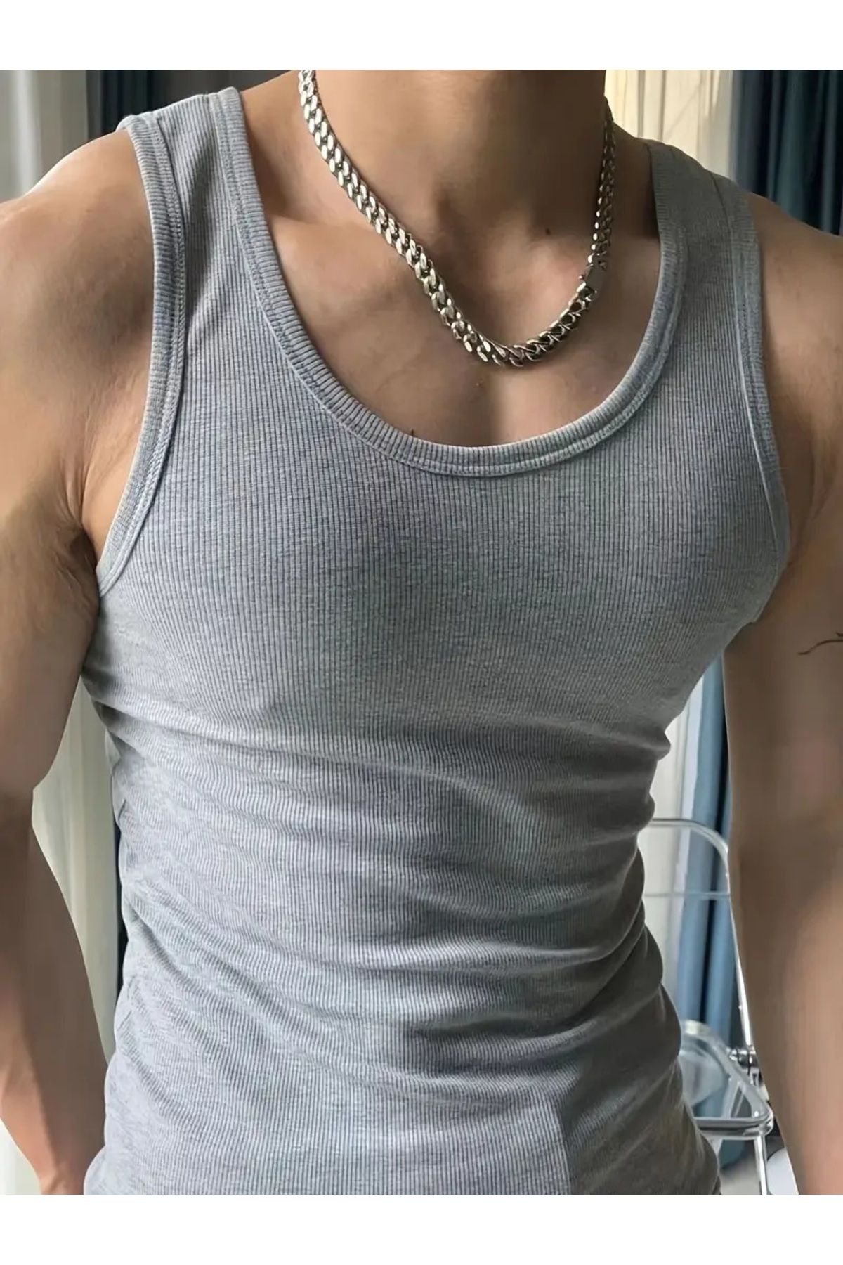 PEYORA Erkek Halter Yaka Sporcu Likralı Atlet