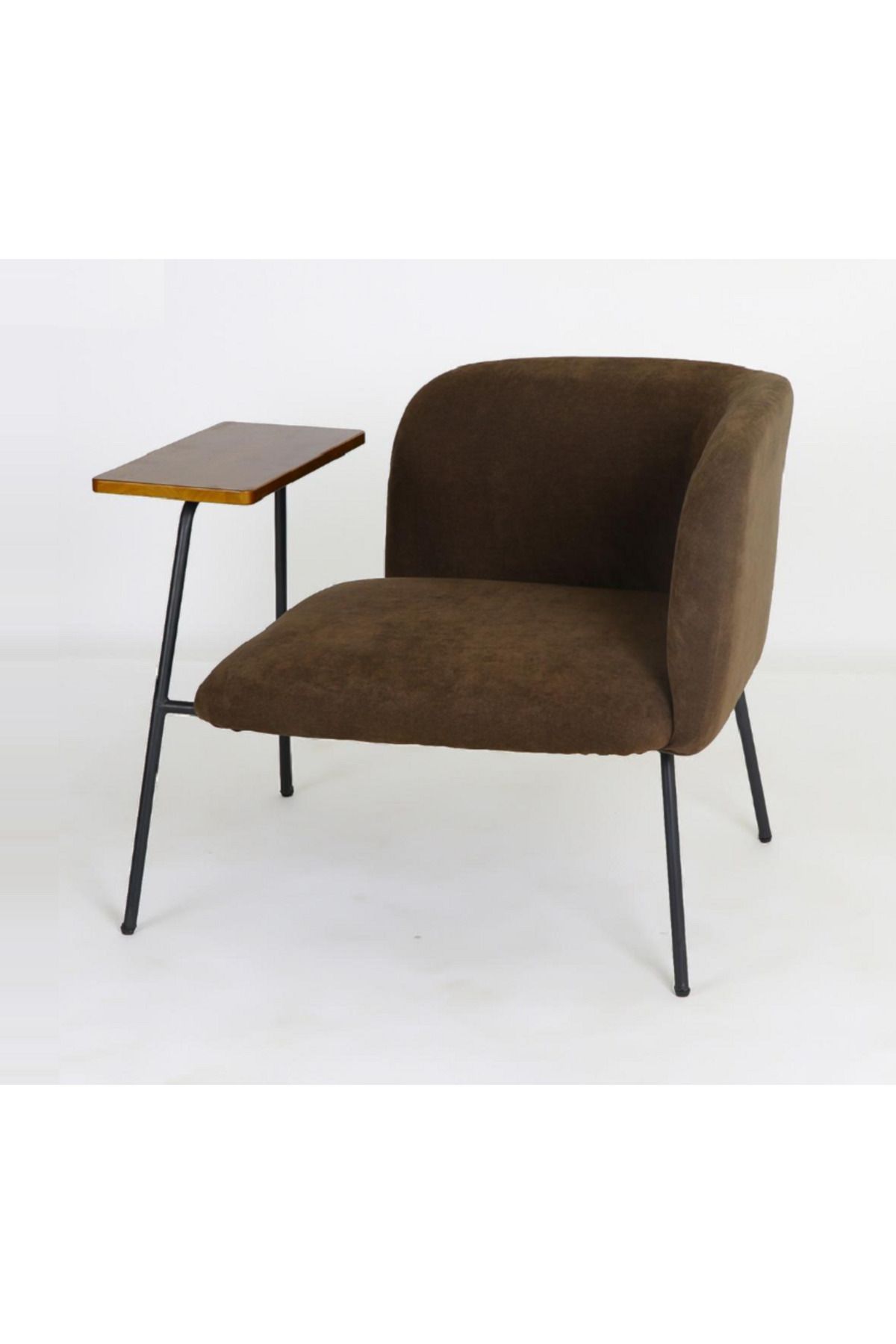 rexa-Modern Upholstered Chair with Built-in Wooden Side Table 3