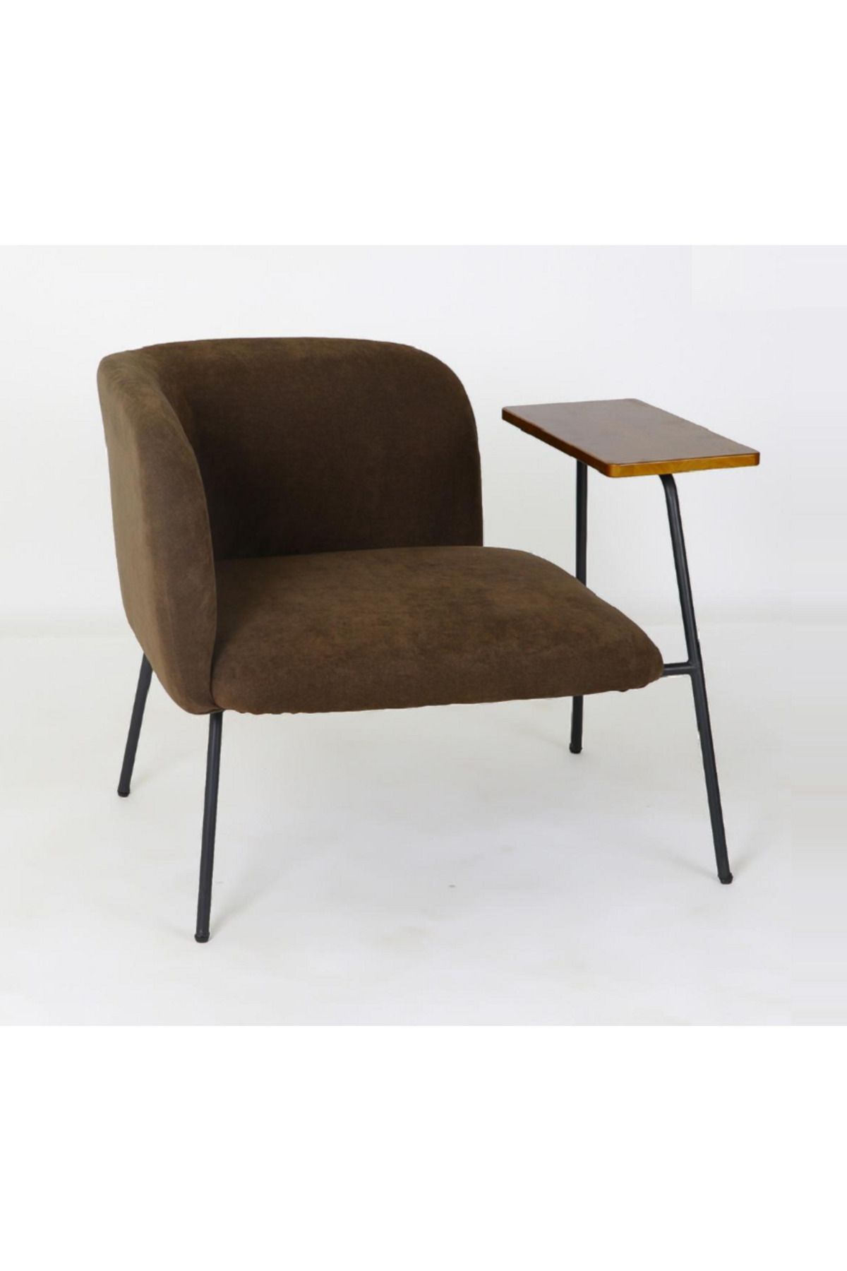 rexa-Modern Upholstered Chair with Built-in Wooden Side Table 2