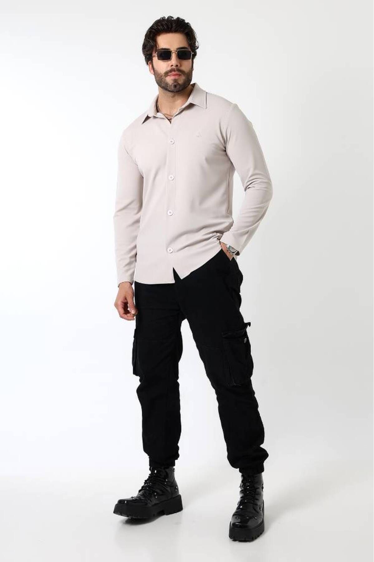 Benim Denim Erkek Slim Fit Örme Shacket – Taş | Mevsimlik Spor Şık Tasarım
