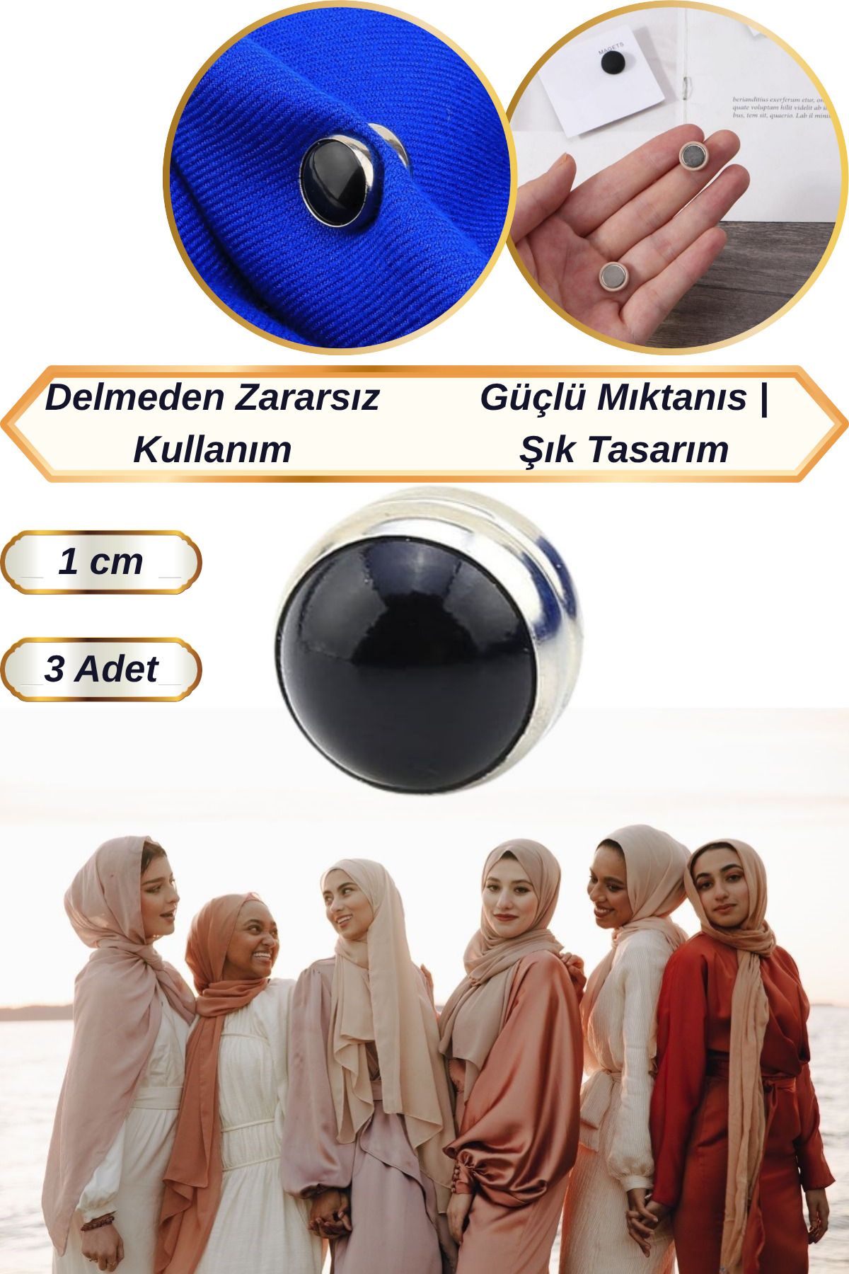 Hane Dostu 3 Adet 1 Cm Minimalist Şık Tasarım Güçlü Mıknatıs Şal Eşarp Tülbent Tutucu Aparat