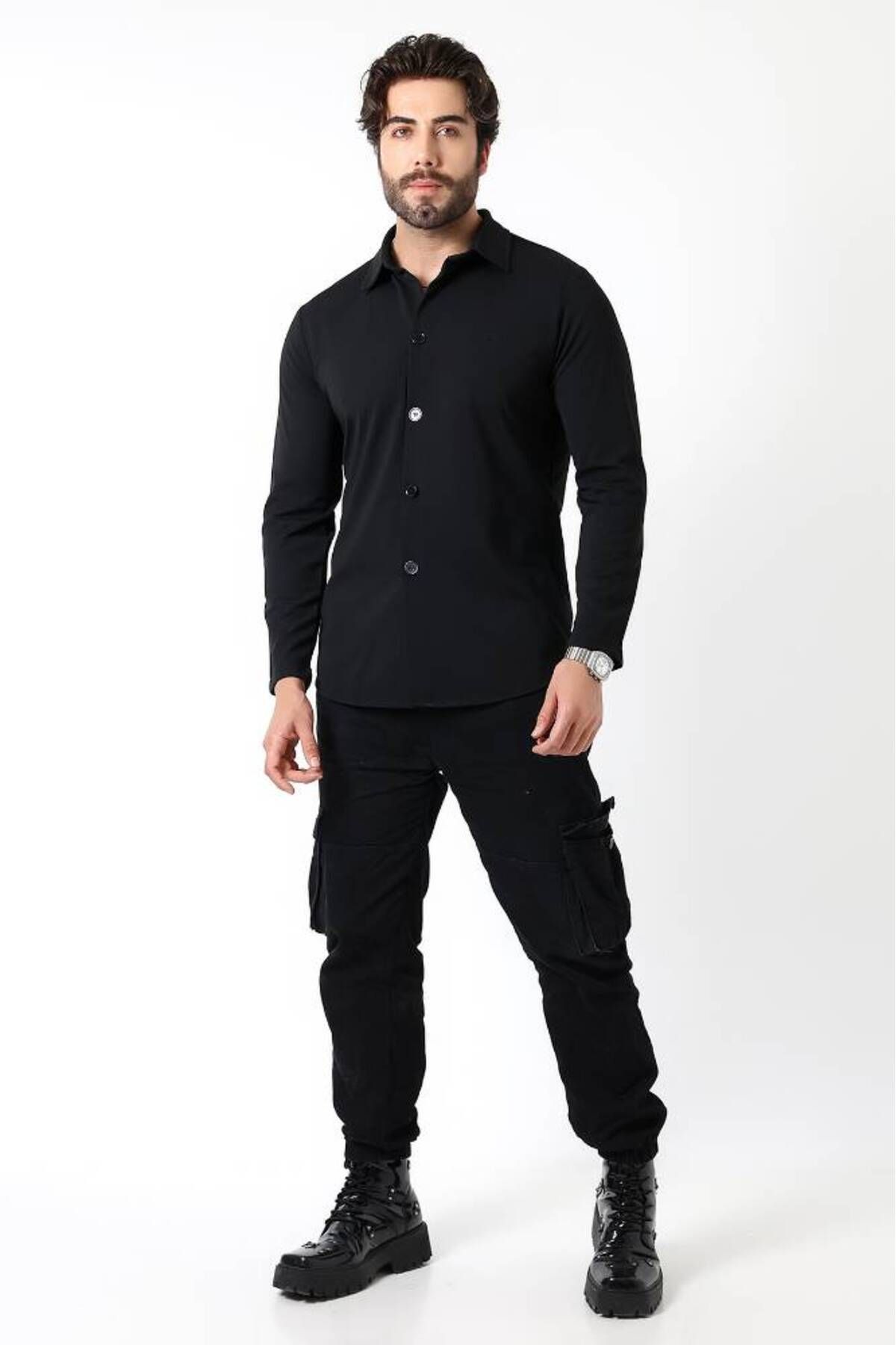 Benim Denim Siyah Slim Fit Örme Shacket – Zamansız Tarzın Anahtarı