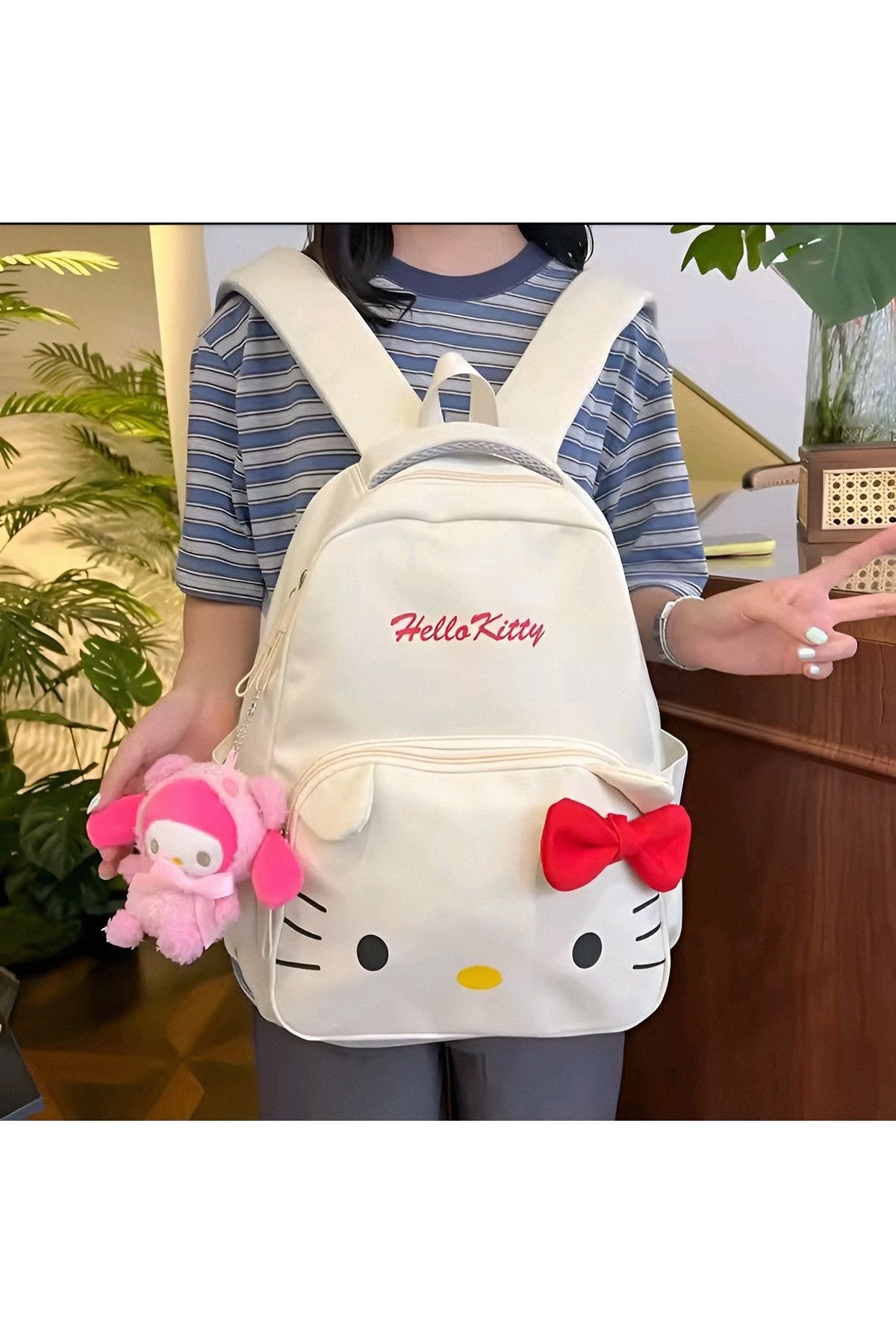 Kawai Sanrio Kuromi Hello Kitty Peluş Oyuncaklı Okul Çantası