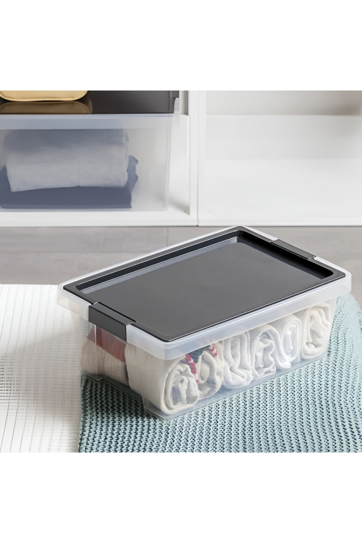 Tatay-Hinged Handle Multipurpose Stackable Storage Box - Black and Clear 4