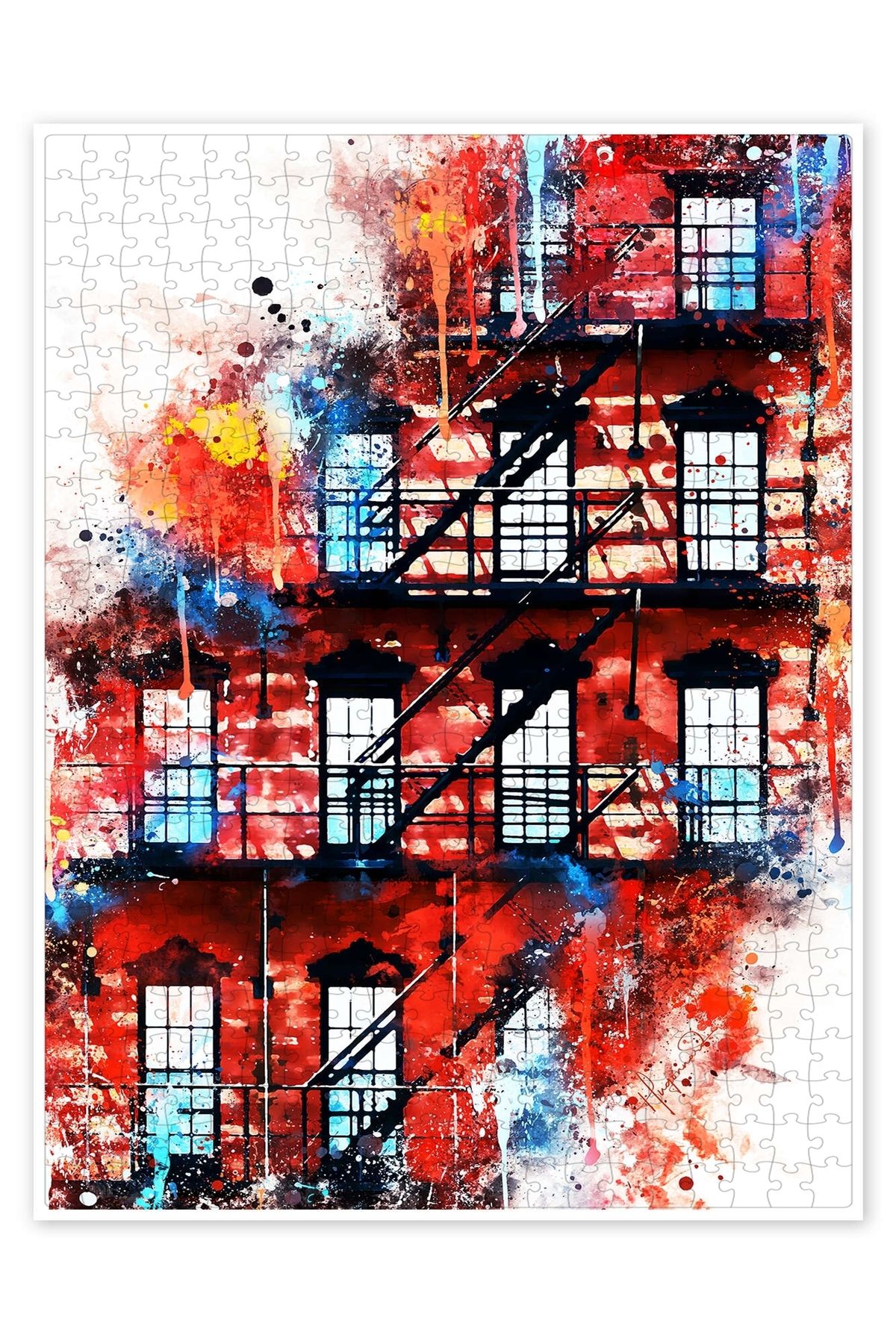 Jeronkarji NYC ev cephesi 500 Parça Puzzle Yapboz Şehir Manzara Temalı Hobilik