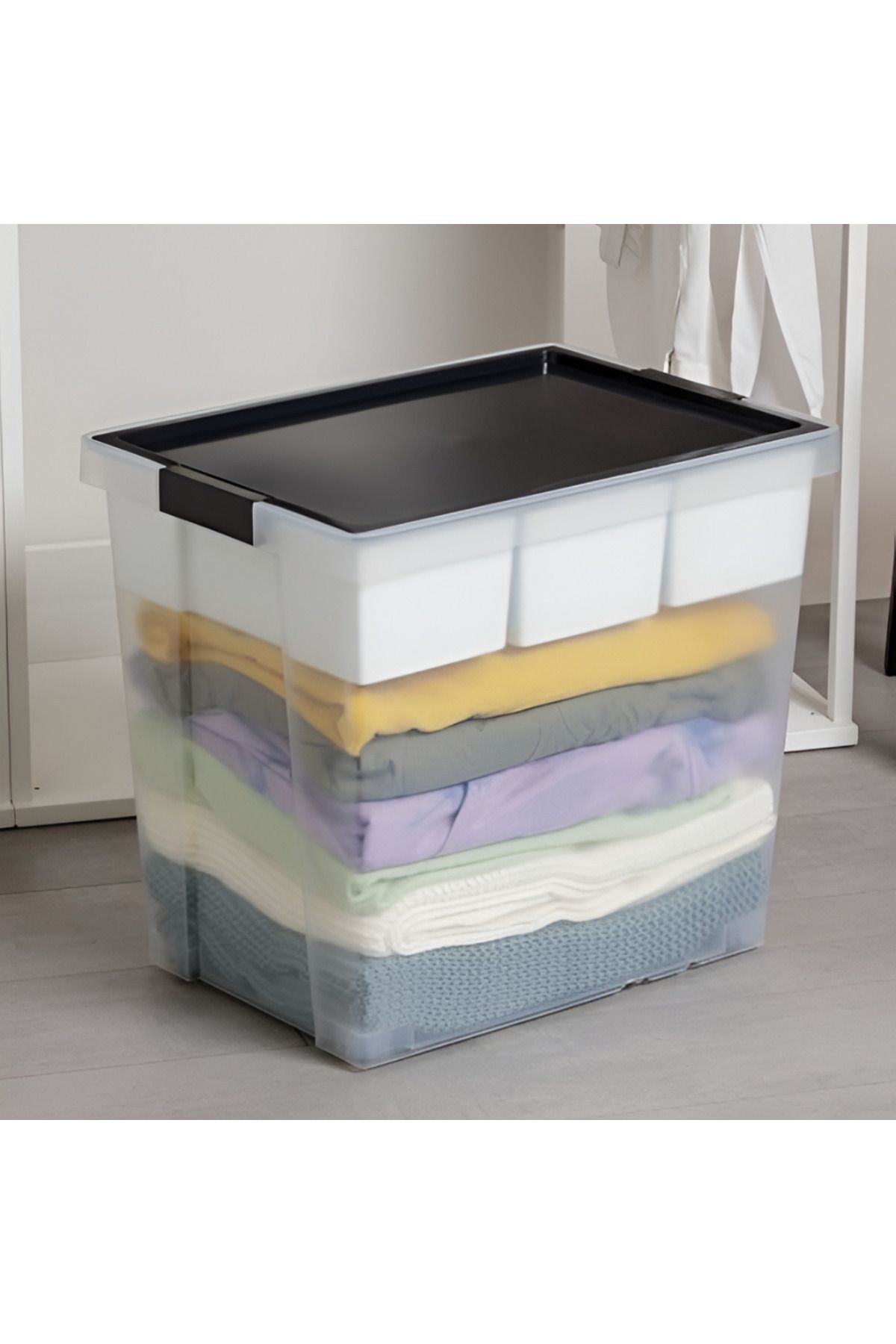 Tatay-Hinged Handle Multipurpose Stackable Storage Box - Black and Clear 5